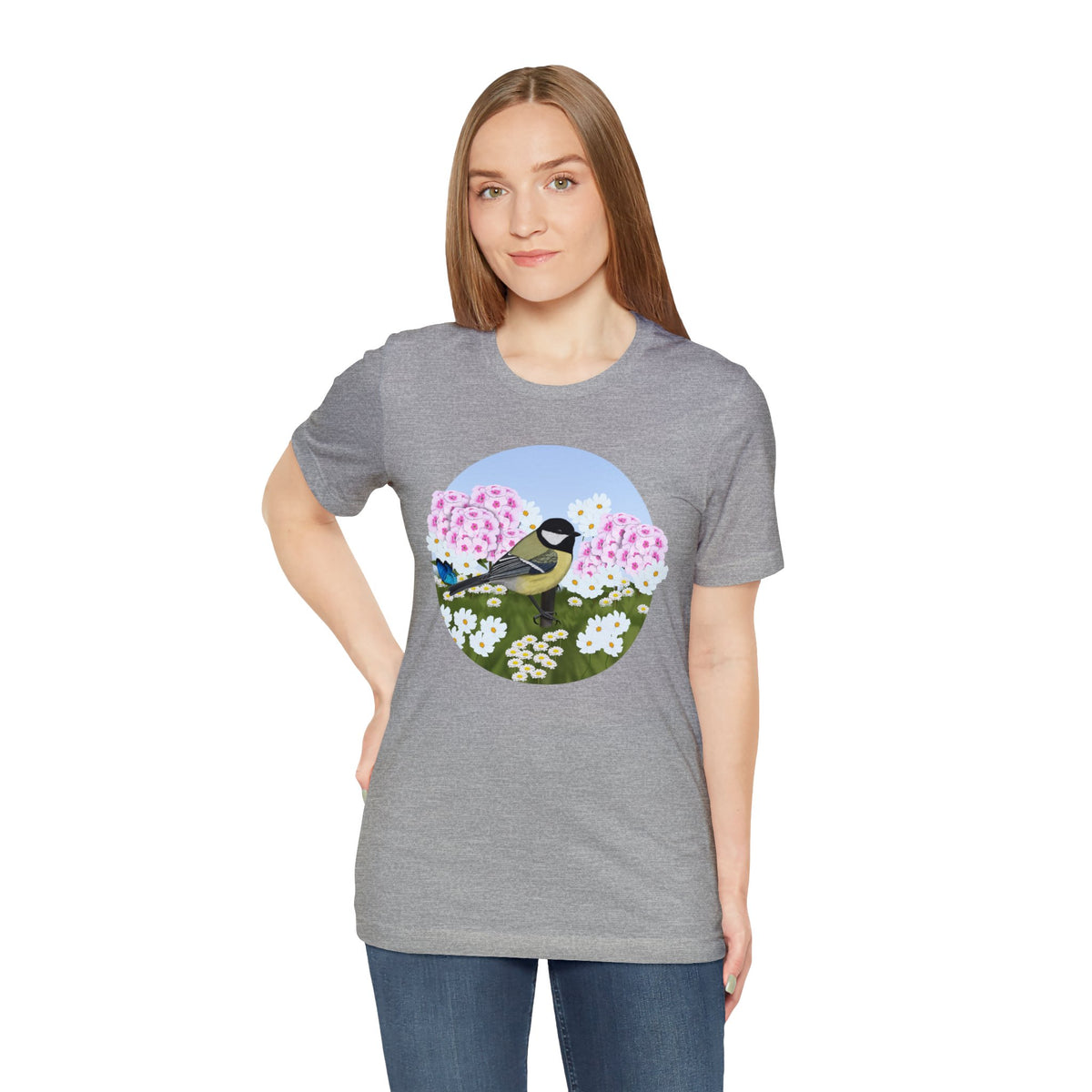 Chickadee and Summer Flowers Bird Tee