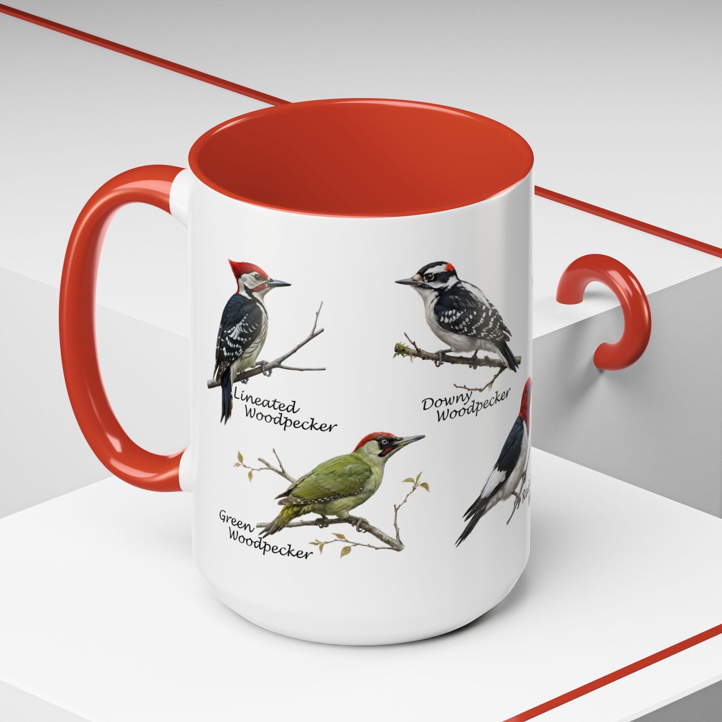 Woodpecker Mug on a table – 15 oz style
