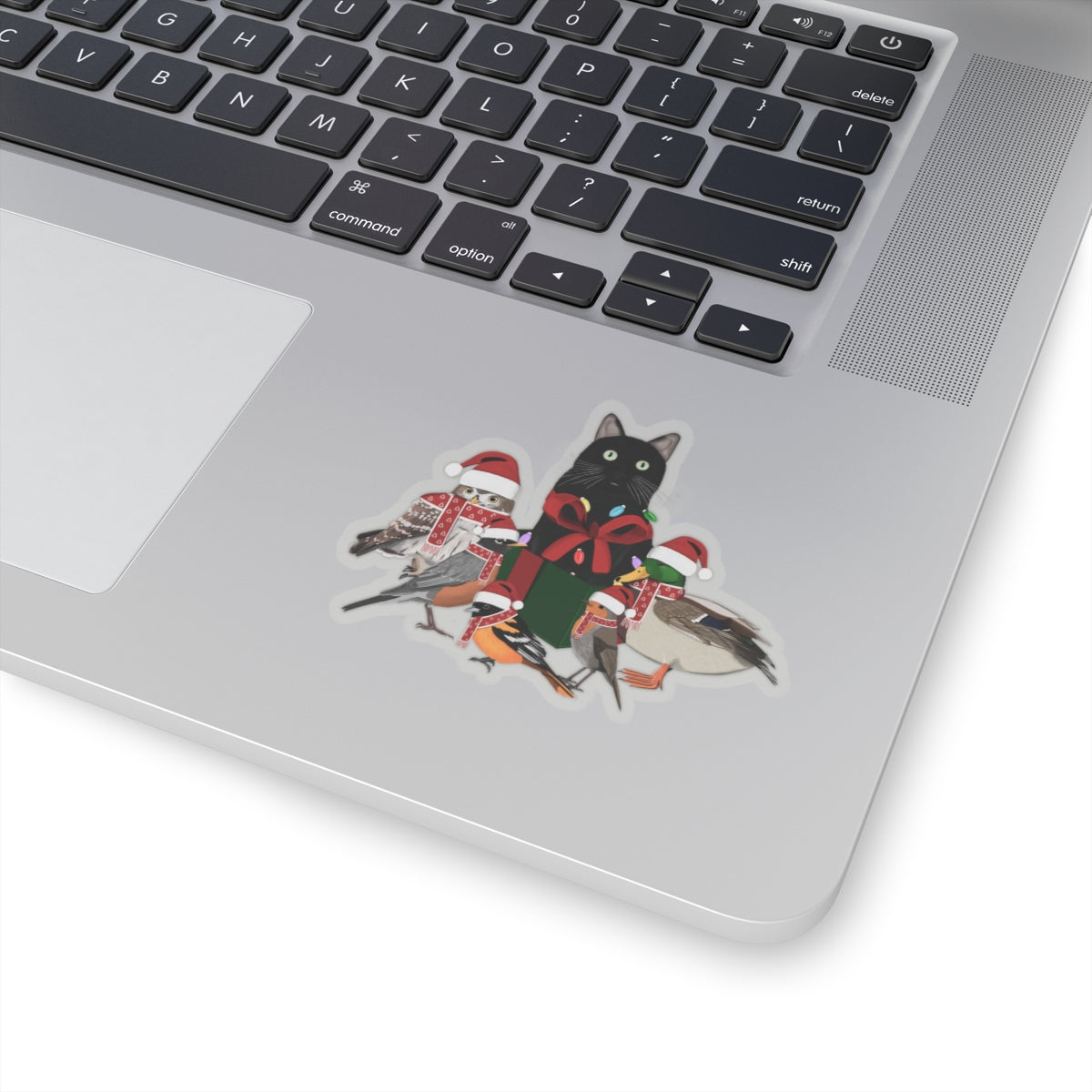 Robin Oriole Mallard Owl and Cat with Fairy Lights Santa Claus Hat and Scarf Christmas Bird Sticker