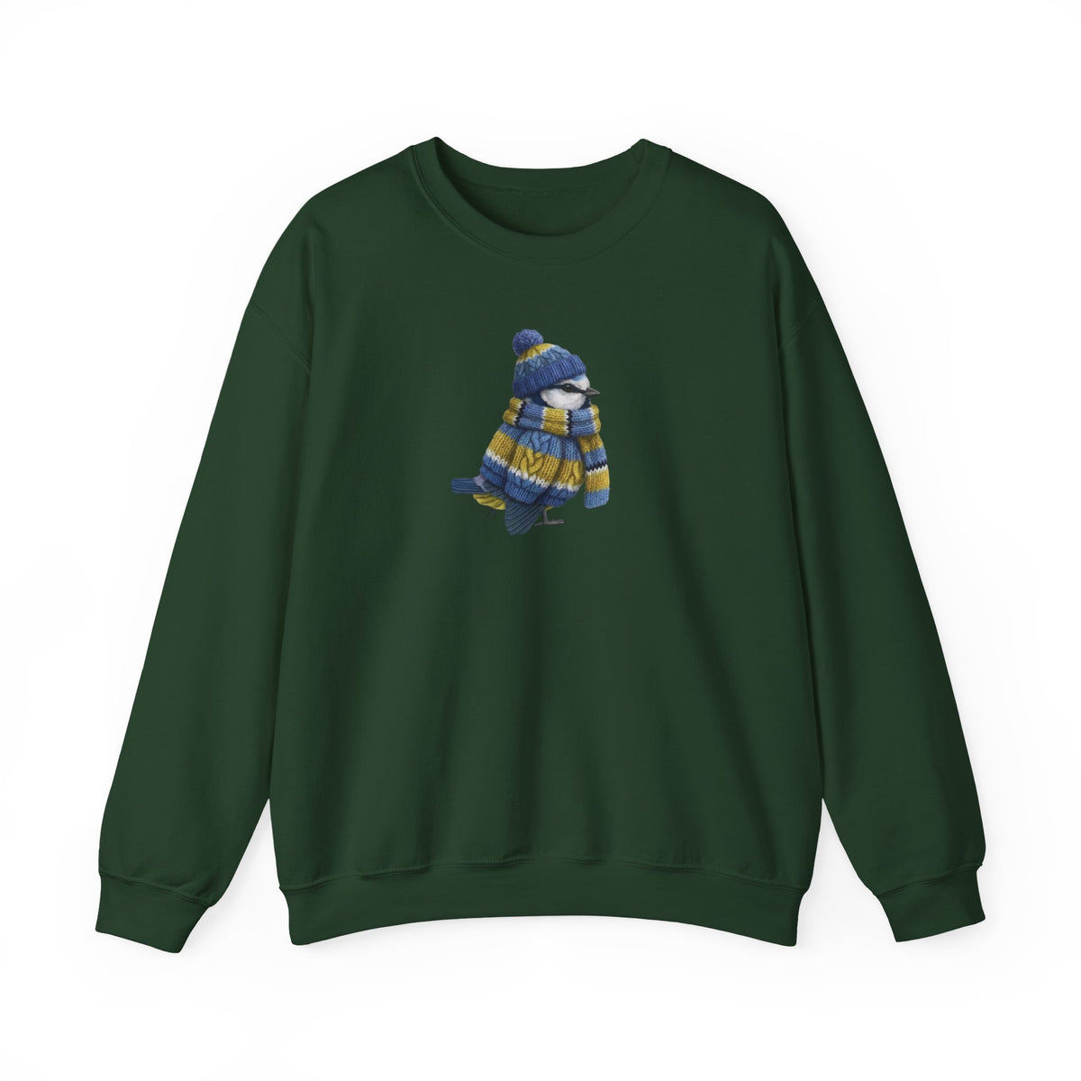 Blue Titmouse Winter Sweatshirt | Bird Watcher Crewneck Unisex Songbirds Wearing Knit Gift for Lovers in Black