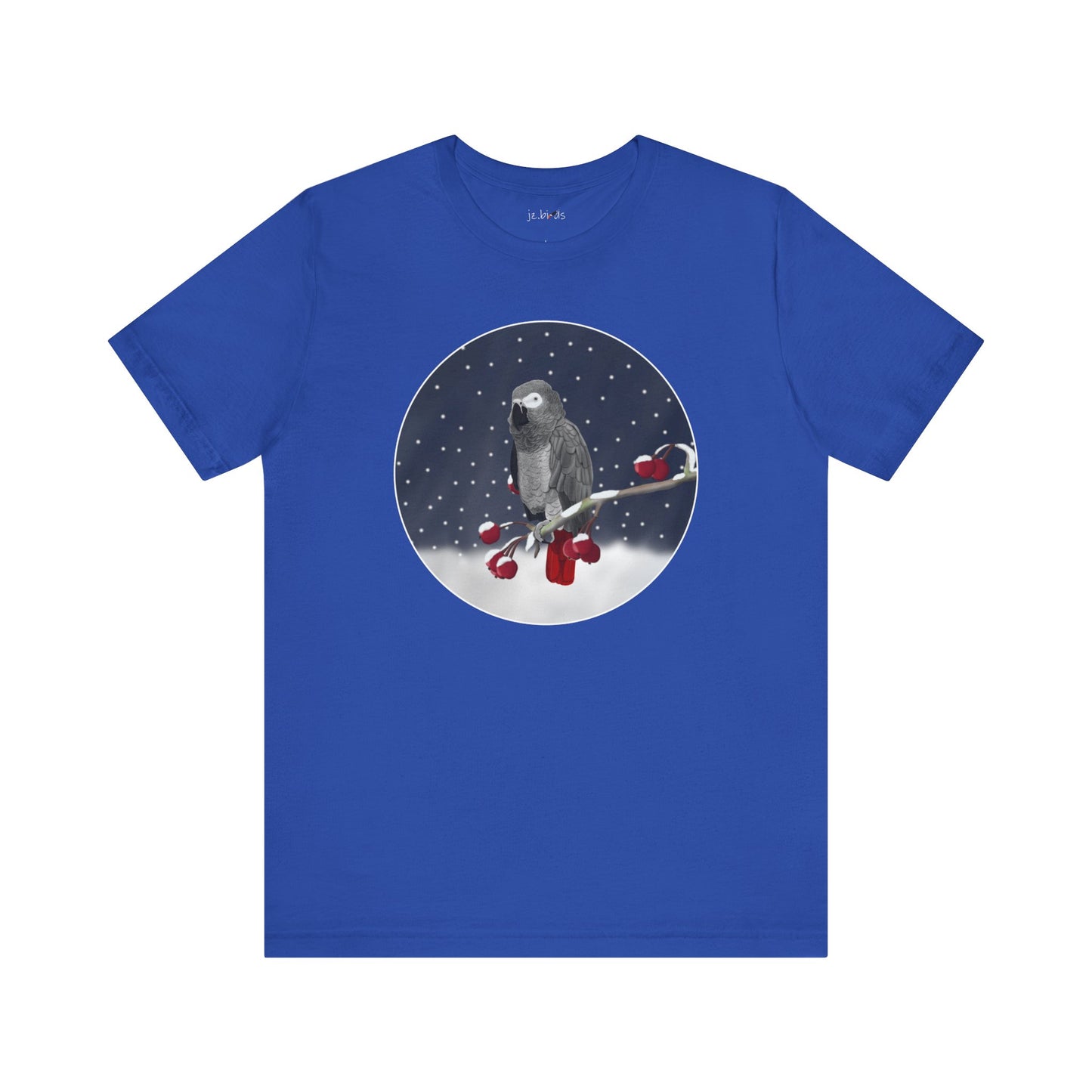 Grey Parrot on a Winter Branch Birdwatcher Christmas Bird T-Shirt