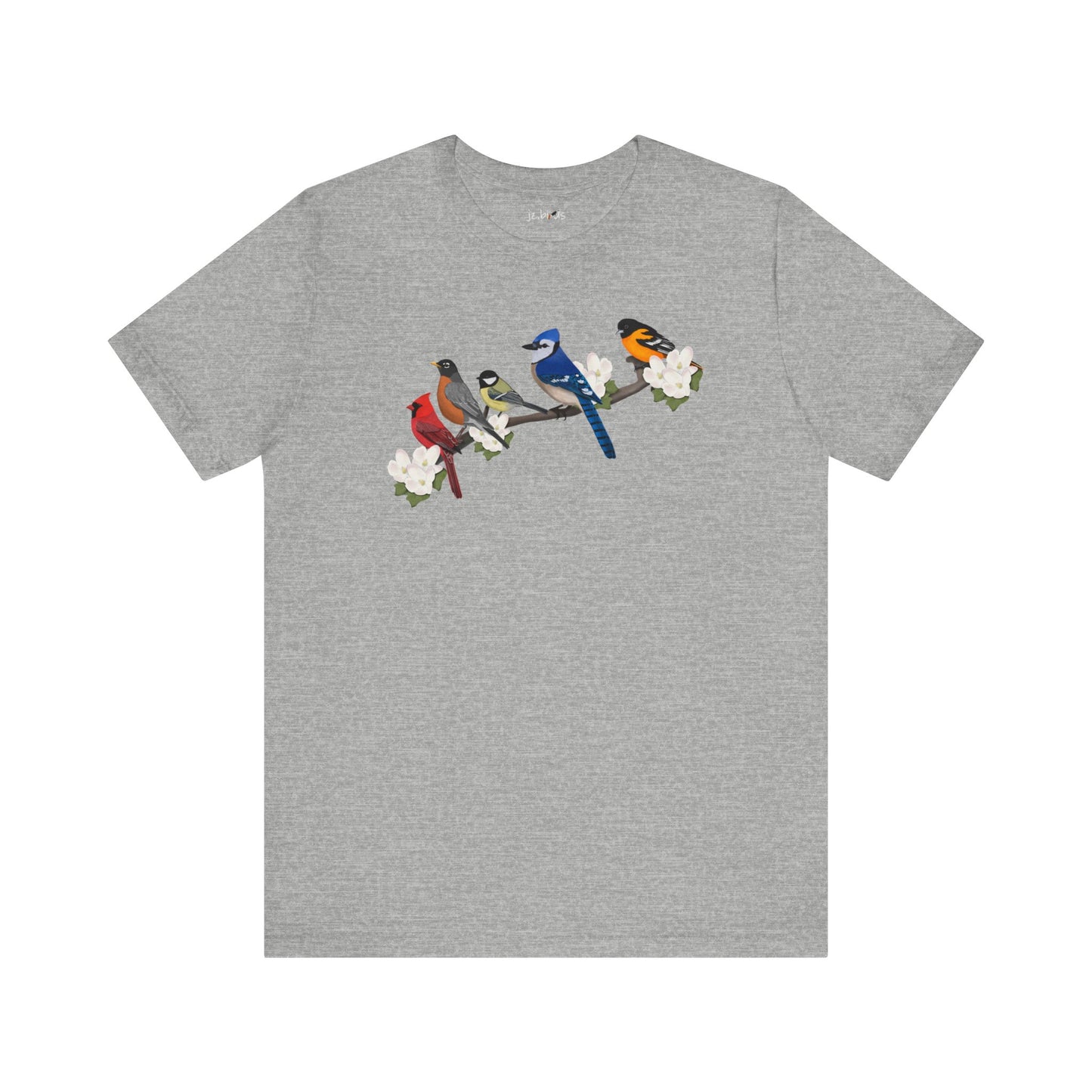 Blue Jay Cardinal Oriole Chickadee Robin on a Branch Garden Birds T-Shirt