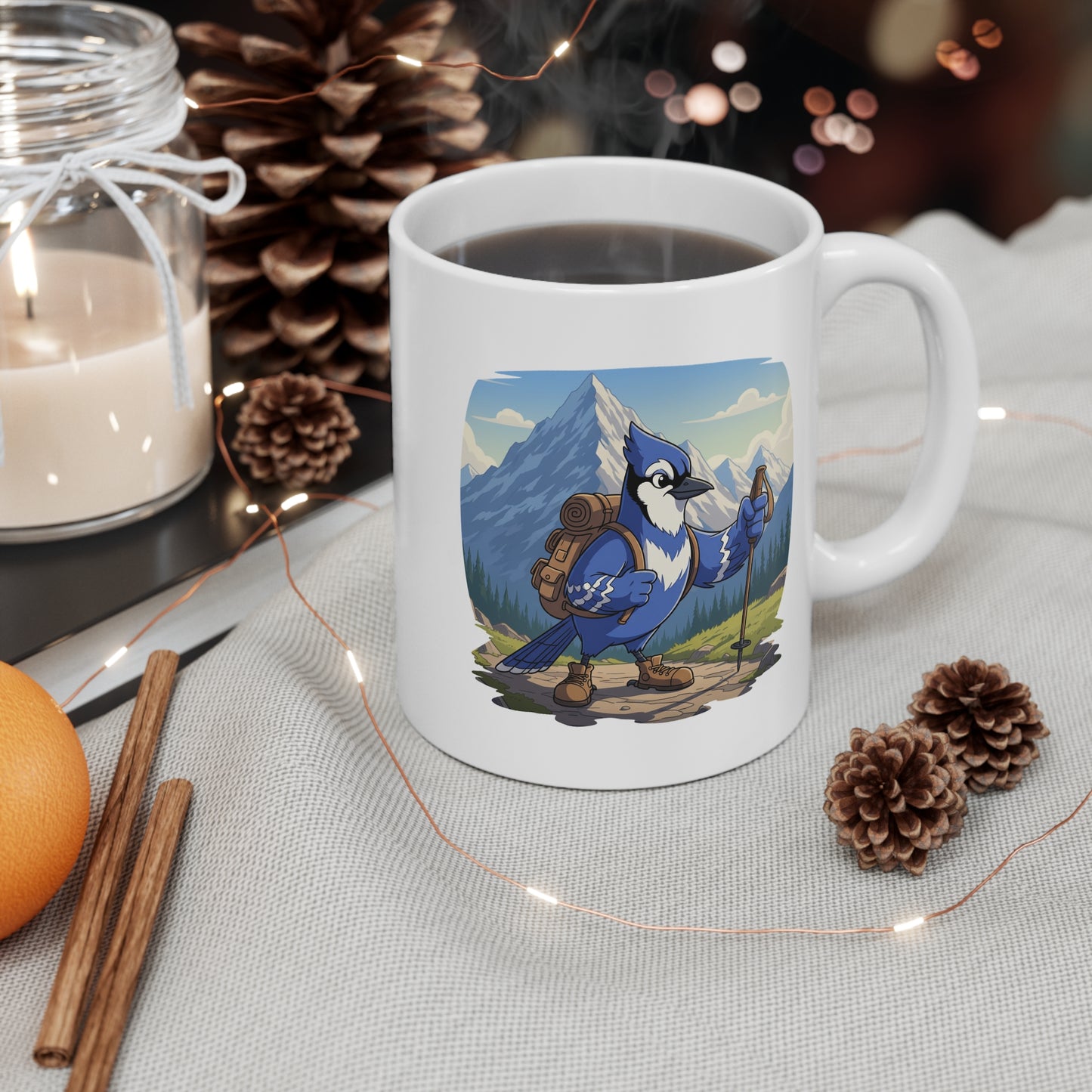 Blue Jay on a Hike Mug for Hiking Lovers & Bird Watchers 11oz