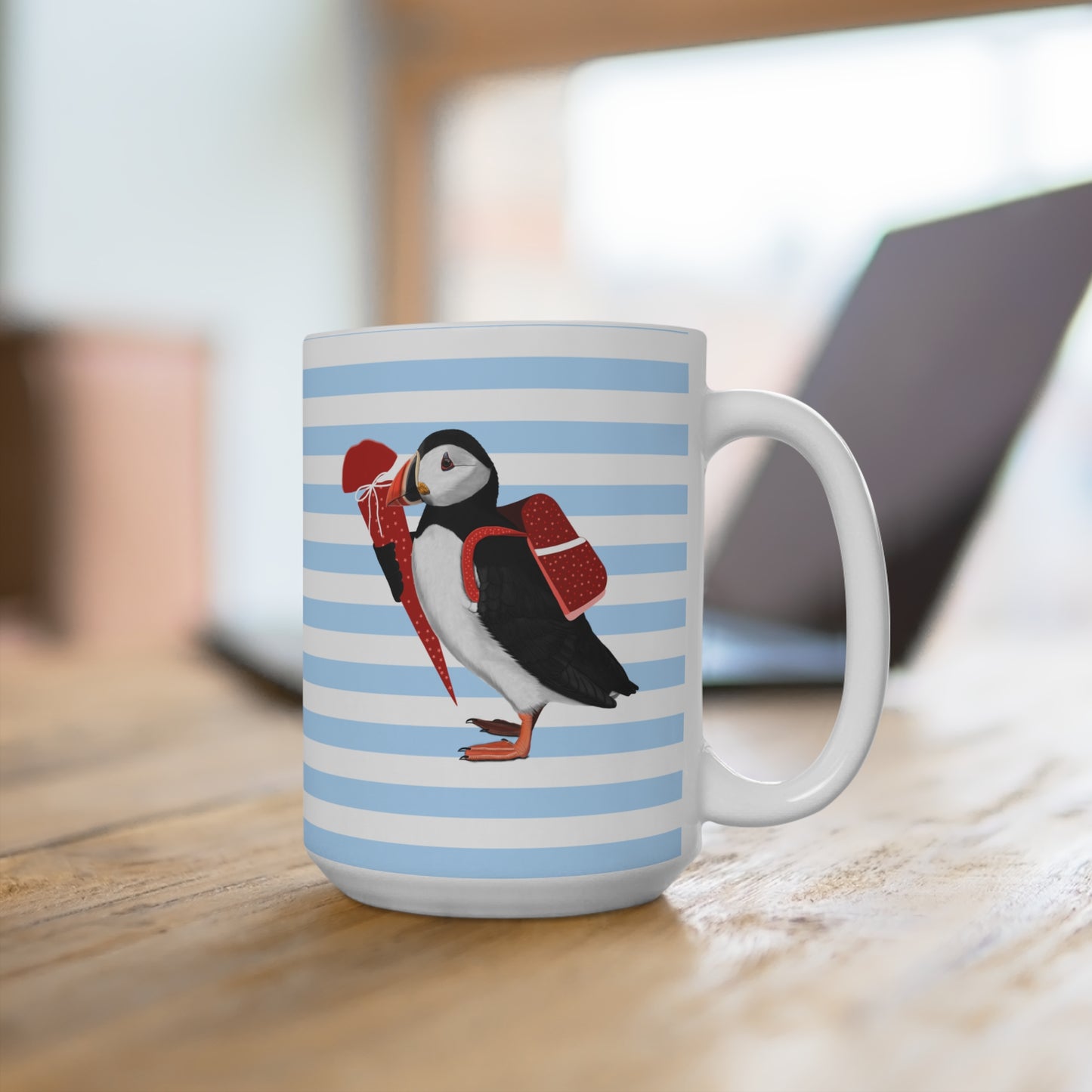 Papageitaucher Vogel Tasse als Geschenk zur Einschulung Blau Weiß