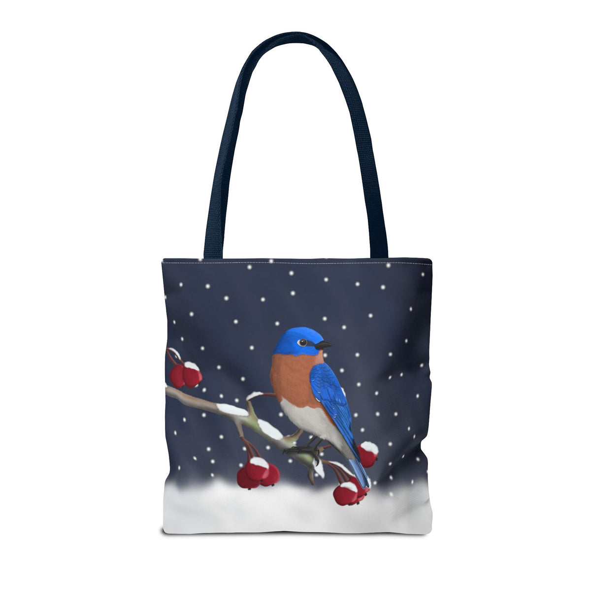 Bluebird on a Winter Branch Christmas Bird Tote Bag 16"x16"