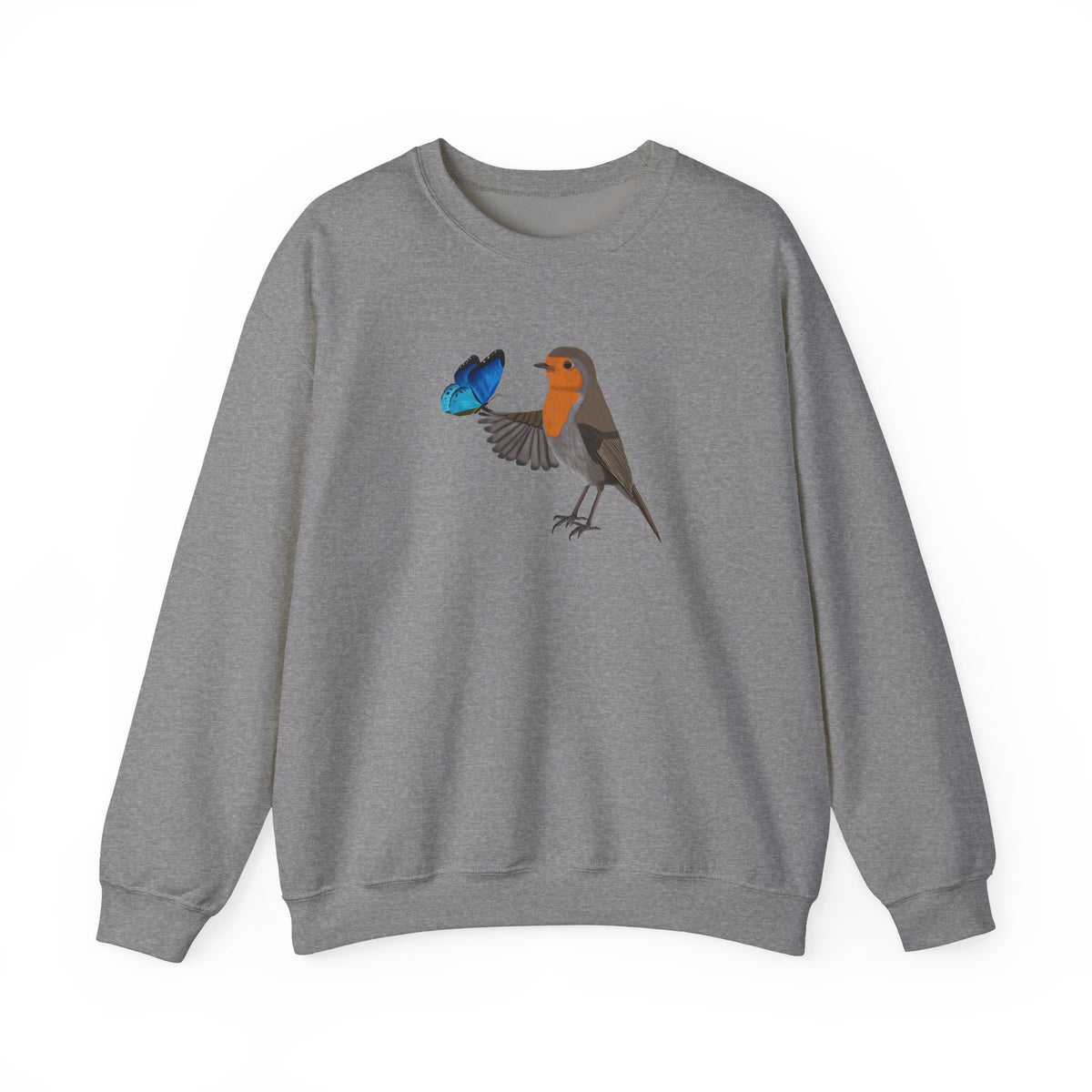 Robin with Butterfly Bird Birding & Birdwatching Sweatshirt – Animal Lover Gift,