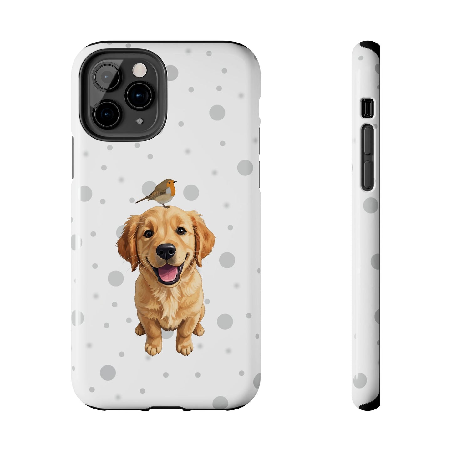 Cute Golden Retriever with European Robin Animal iPhone Case - Dual-Layer PC/TPU Protective Cover for iPhone