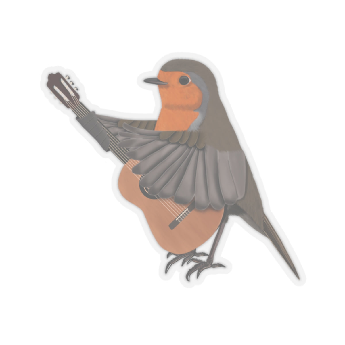 Robin Bird Playing Guitar Kiss-Cut Sticker