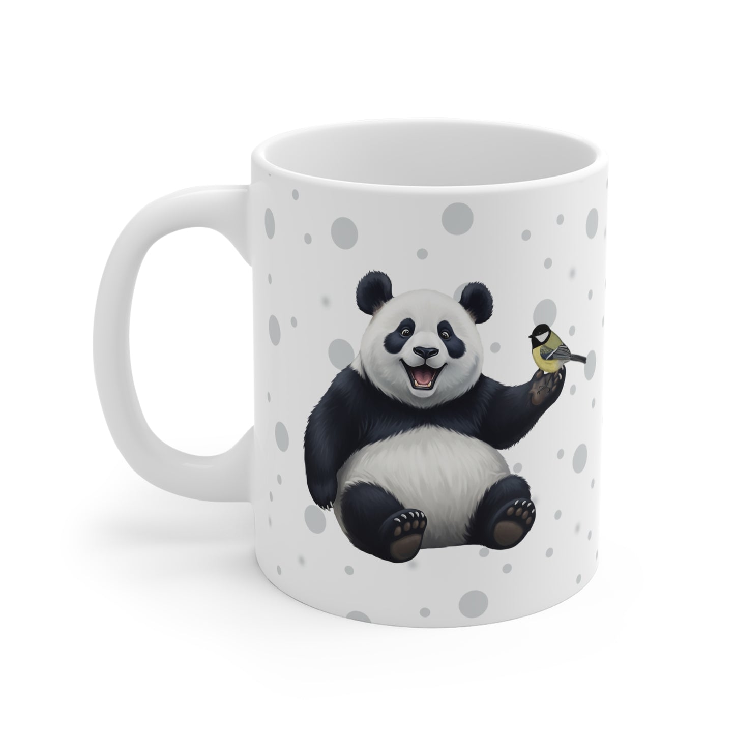 Panda Bear Mug with Chickadee for Animal Lovers & Bird Watchers 11oz