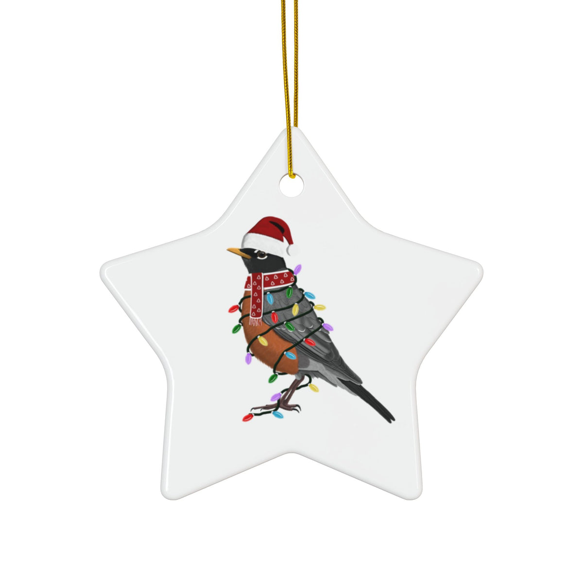 American Robin as Santa Ceramic Bird Christmas Ornament | Durable Double-Sided Bird Lover Decor