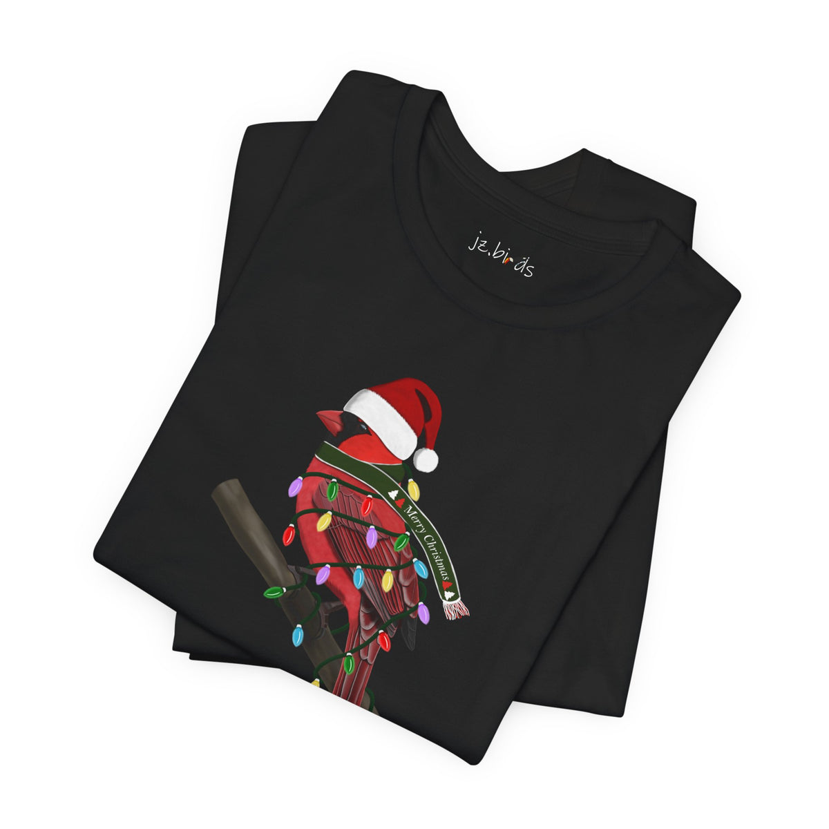 Cardinal with Fairy Lights Christmas Bird T-Shirt
