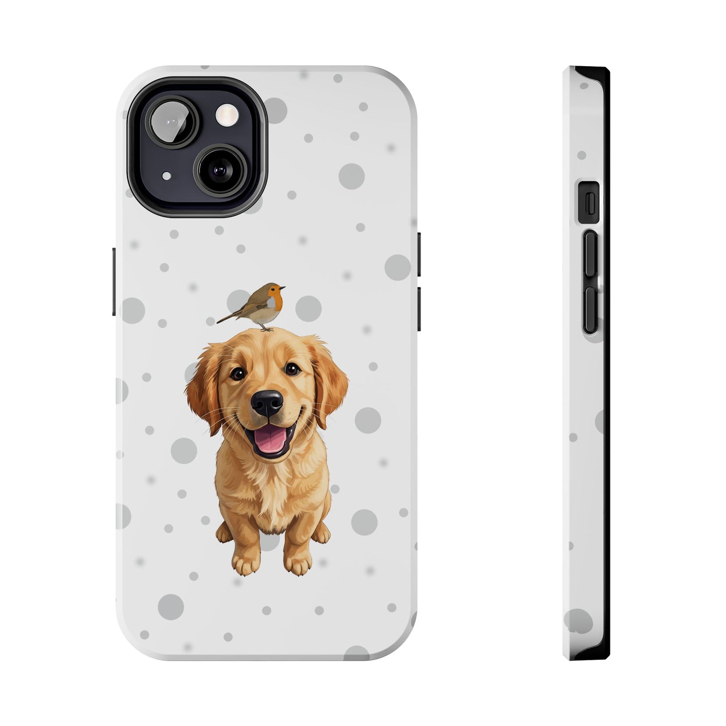 Cute Golden Retriever with European Robin Animal iPhone Case - Dual-Layer PC/TPU Protective Cover for iPhone