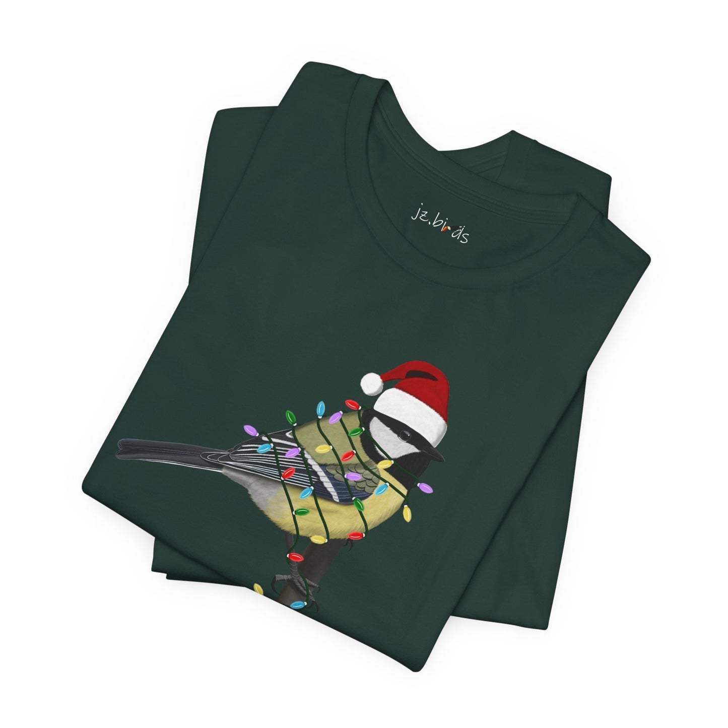 Chickadee with Fairy Lights Christmas Bird T-Shirt