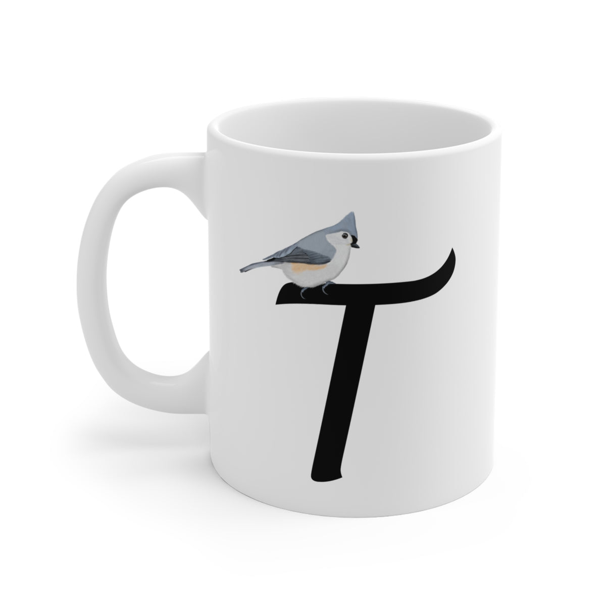 Tufted Titmouse Mug – Letter T Bird Ceramic 11oz White