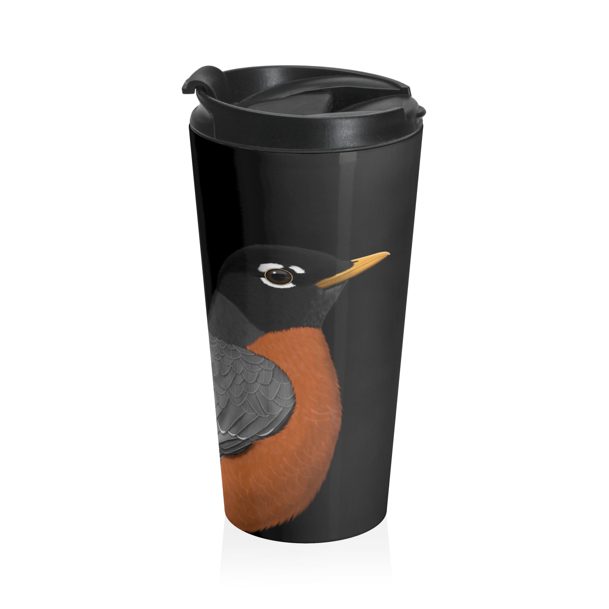 Robin Bird Stainless Steel Travel Mug Tumbler Black 15oz