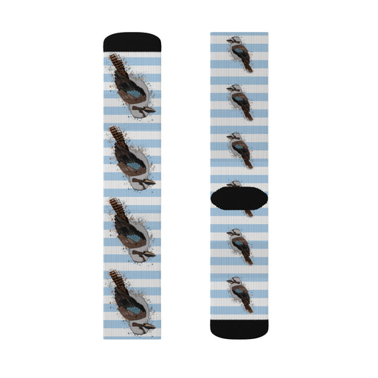 Kookaburra Bird Blue White Striped Socks