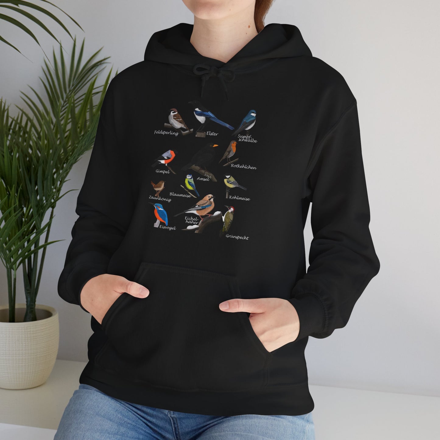 Gartenvögel Vogel Hoodie - Amsel Rotkehlchen Blaumeise Kapuzenpullover für Vogelbeobachter & Naturliebhaber mit Vogelmotiv
