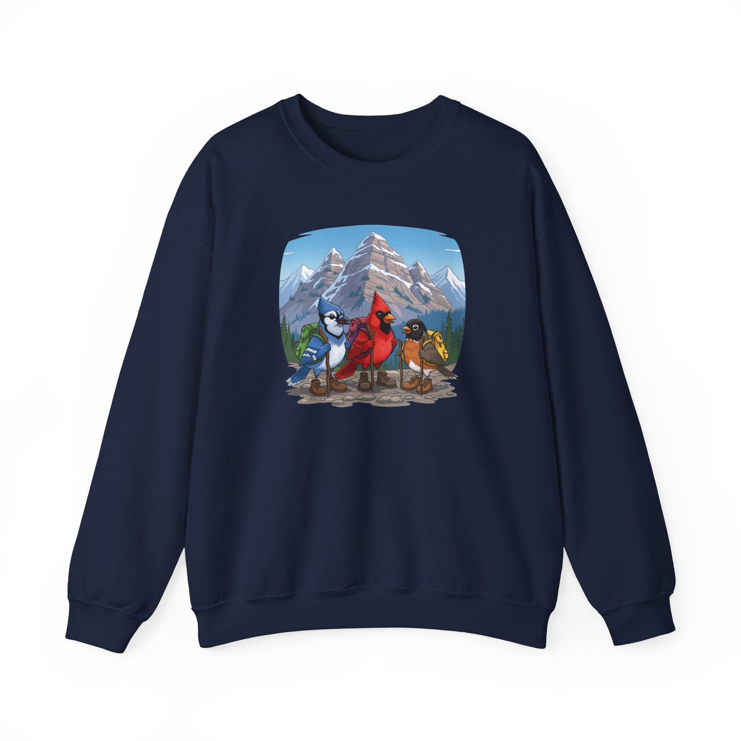 Birds Hiking Sweatshirt Funny Cardinal Robin Blue Jay on a Hike Bird Watchers & Bird Lovers
