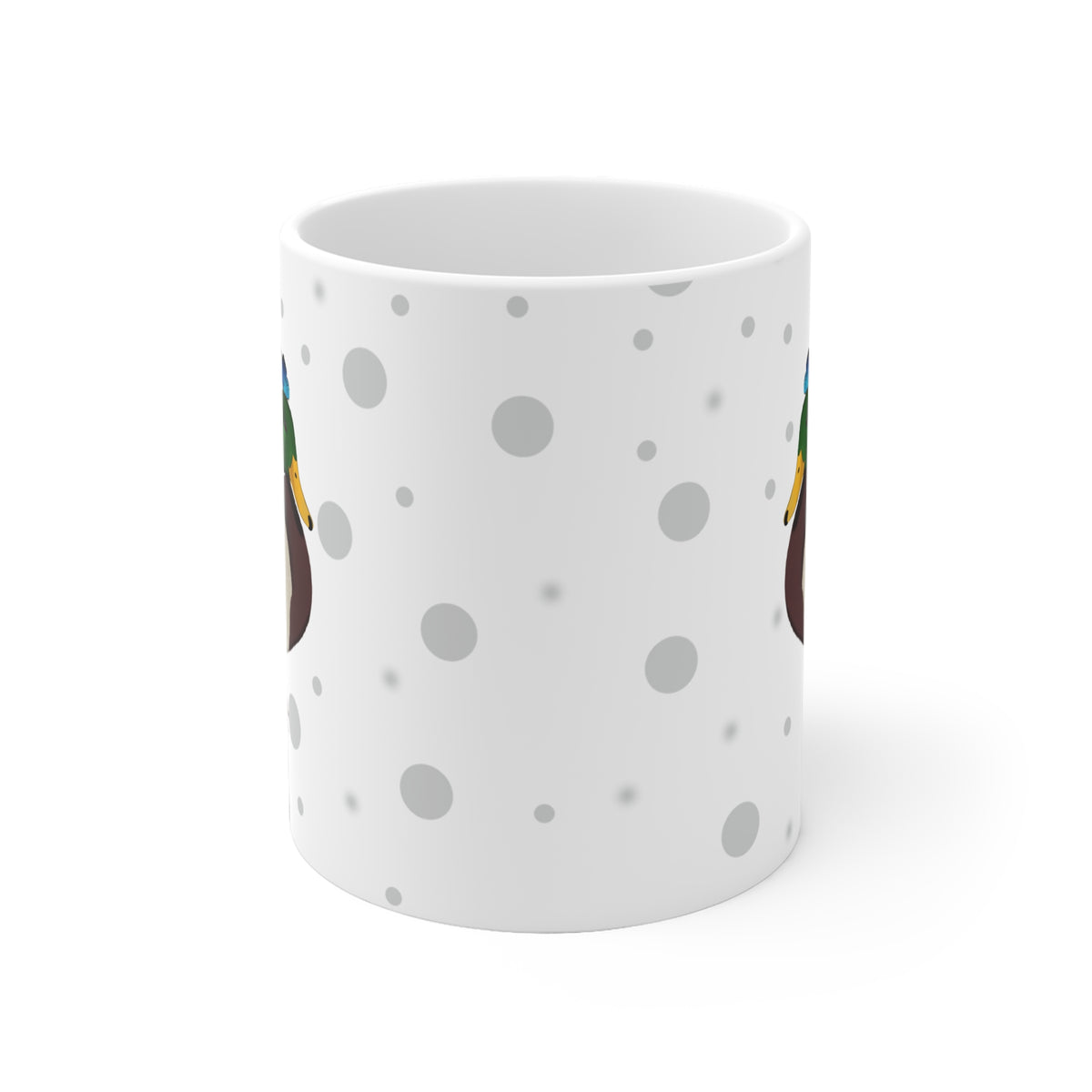 Ente mit Schmetterlingen Tasse – Vogel Punkte Grau