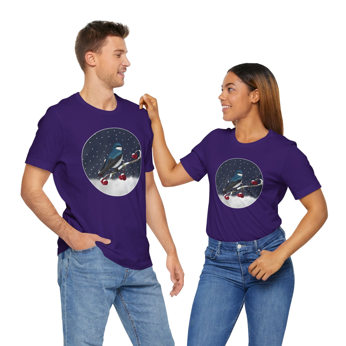 Tree Swallow on a Winter Branch Birdwatcher Christmas Bird T-Shirt