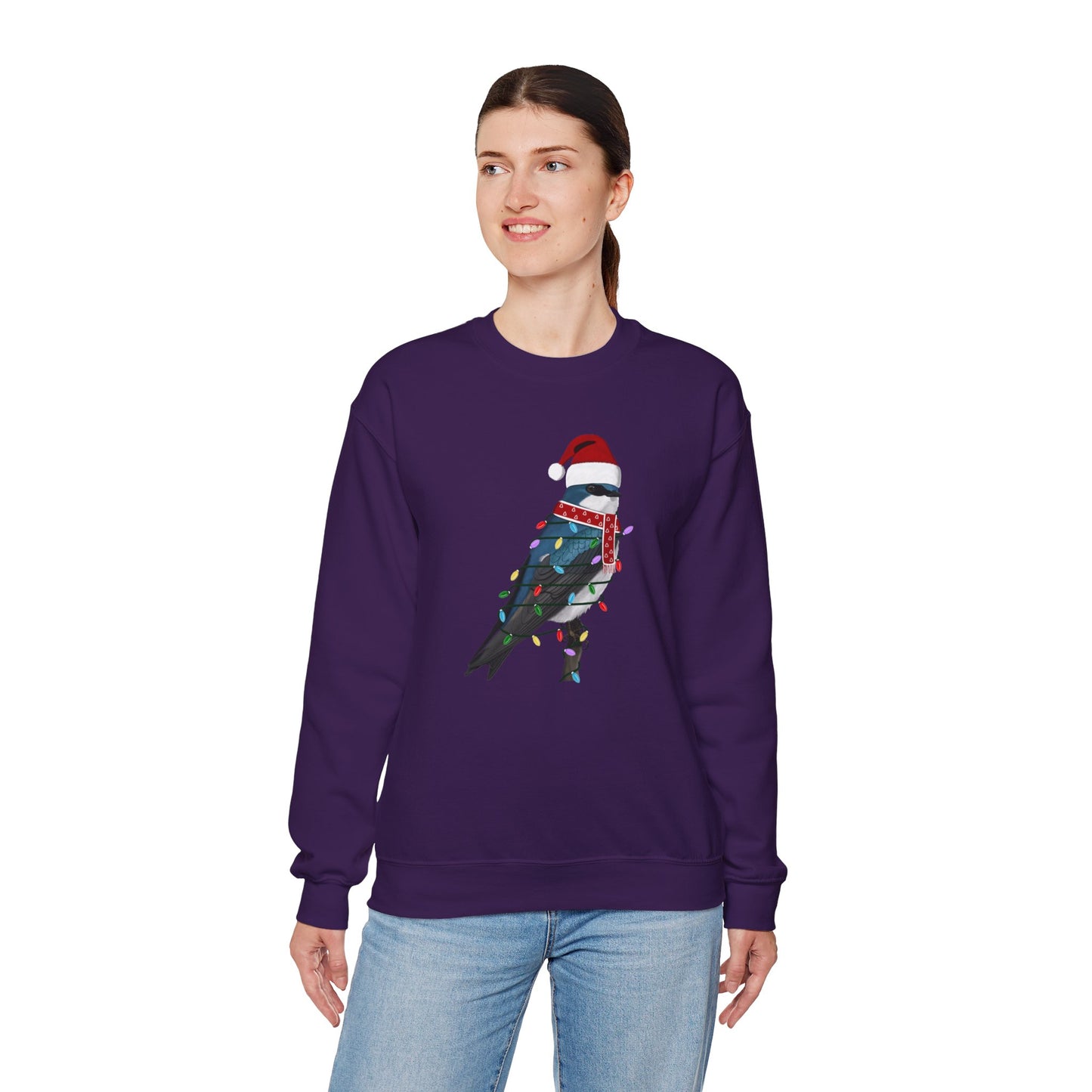 Tree Swallow with Fairy Lights Santa Claus Christmas Bird Sweatshirt