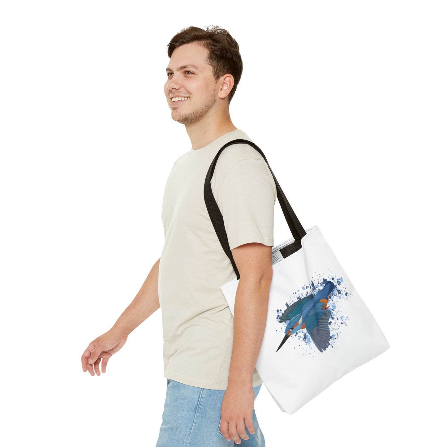 Eisvogel Tragetasche 40x40cm Vogel Tasche Weiß für Vogelbeobachter