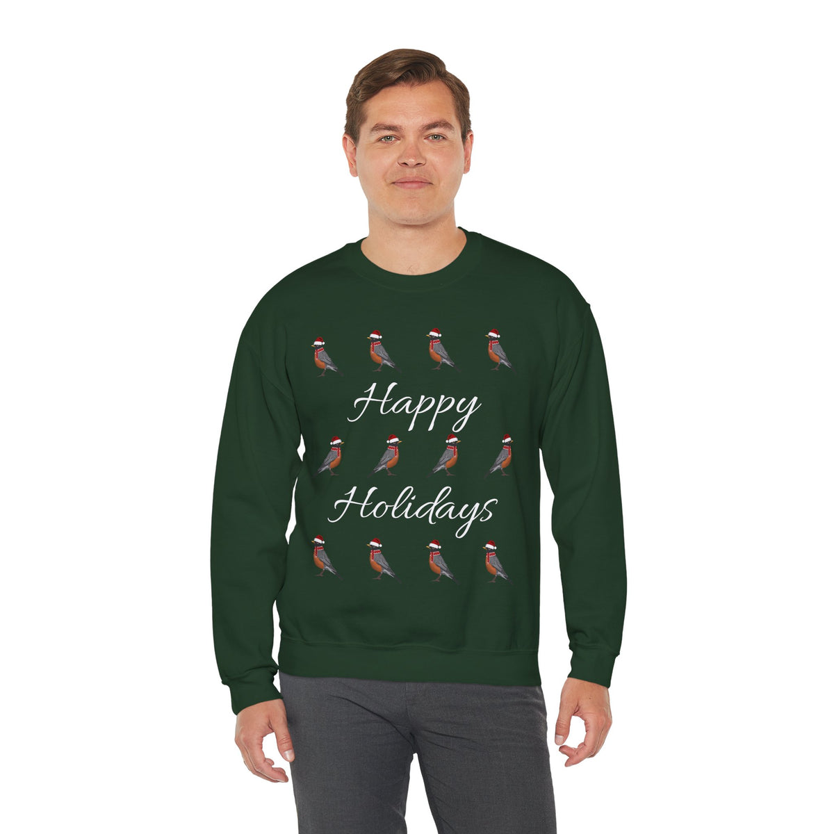 Robin as Santa with Hat and Scarf Happy Holidays Birdwatcher Christmas Bird Sweatshirt