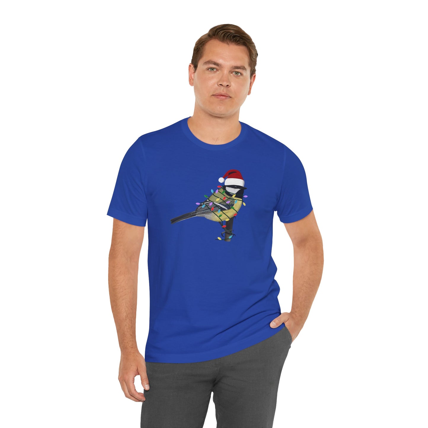 Chickadee with Fairy Lights Christmas Bird T-Shirt