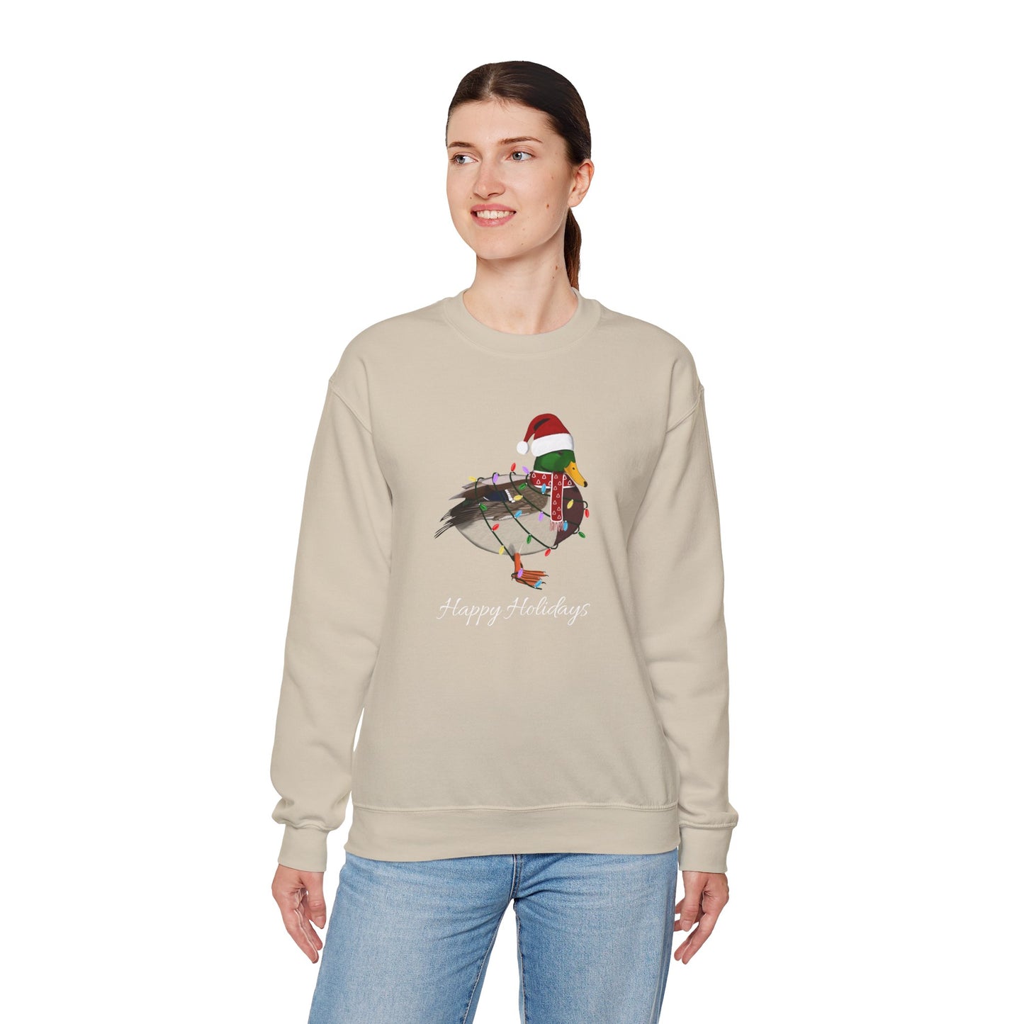 Mallard with Fairy Lights as Santa Happy Holidays Birdwatcher Christmas Bird Sweatshirt
