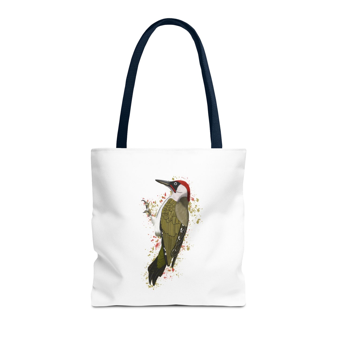 Grünspecht Tragetasche 40x40cm Vogel Tasche Weiß für Vogelbeobachter