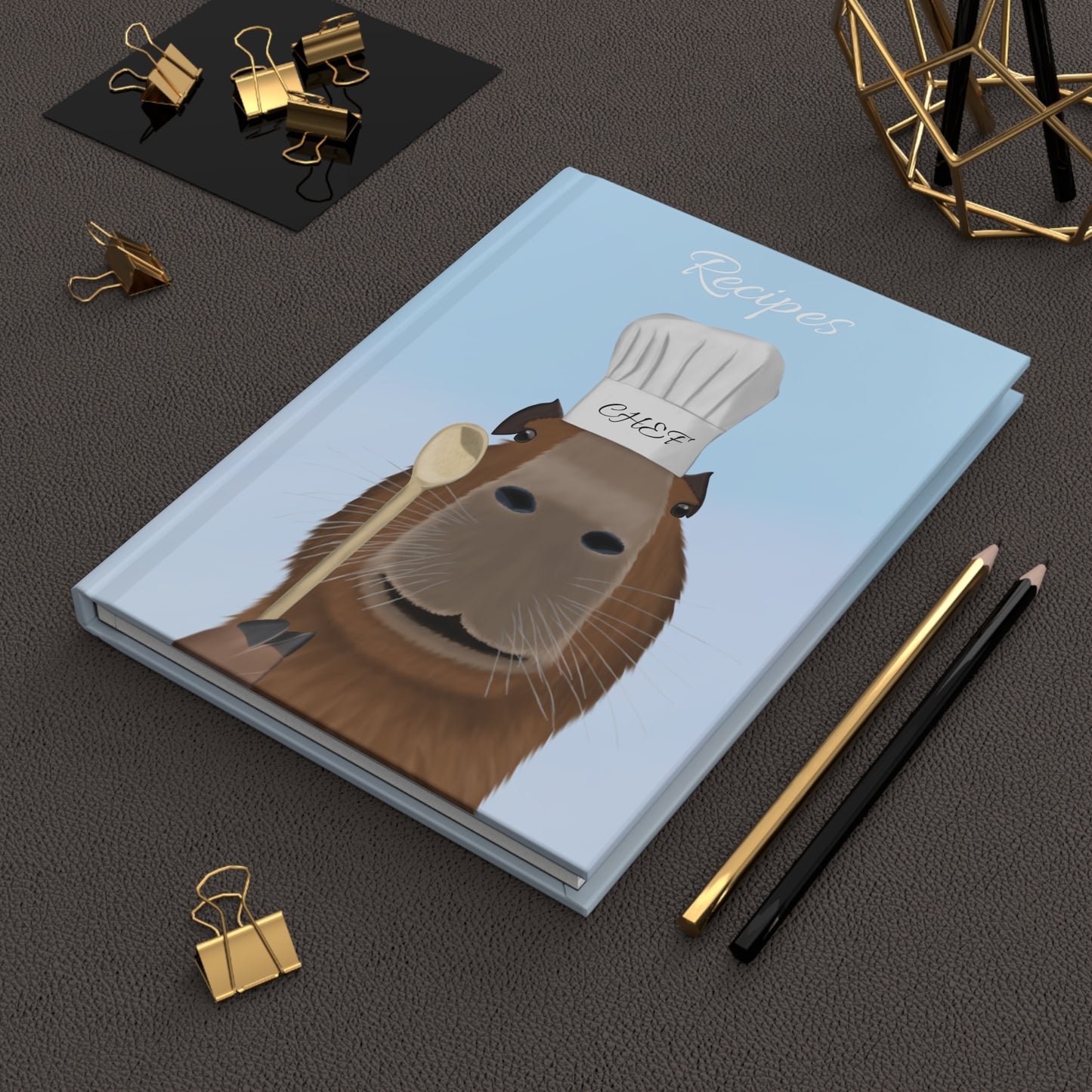 Capybara with Chef Hat and Wooden Spoon Recipes Hardcover Journal 150 Pages A5