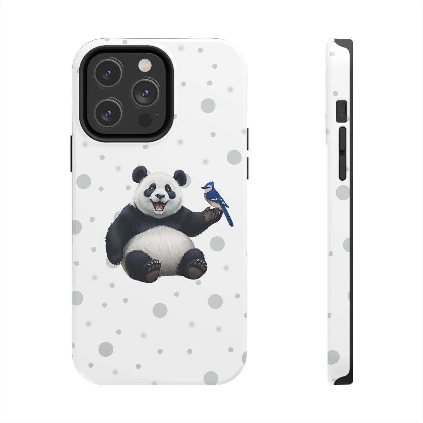 Cute Panda Bear with a Blue Jay Animal iPhone Case - Dual-Layer PC/TPU Protective Cover for iPhone