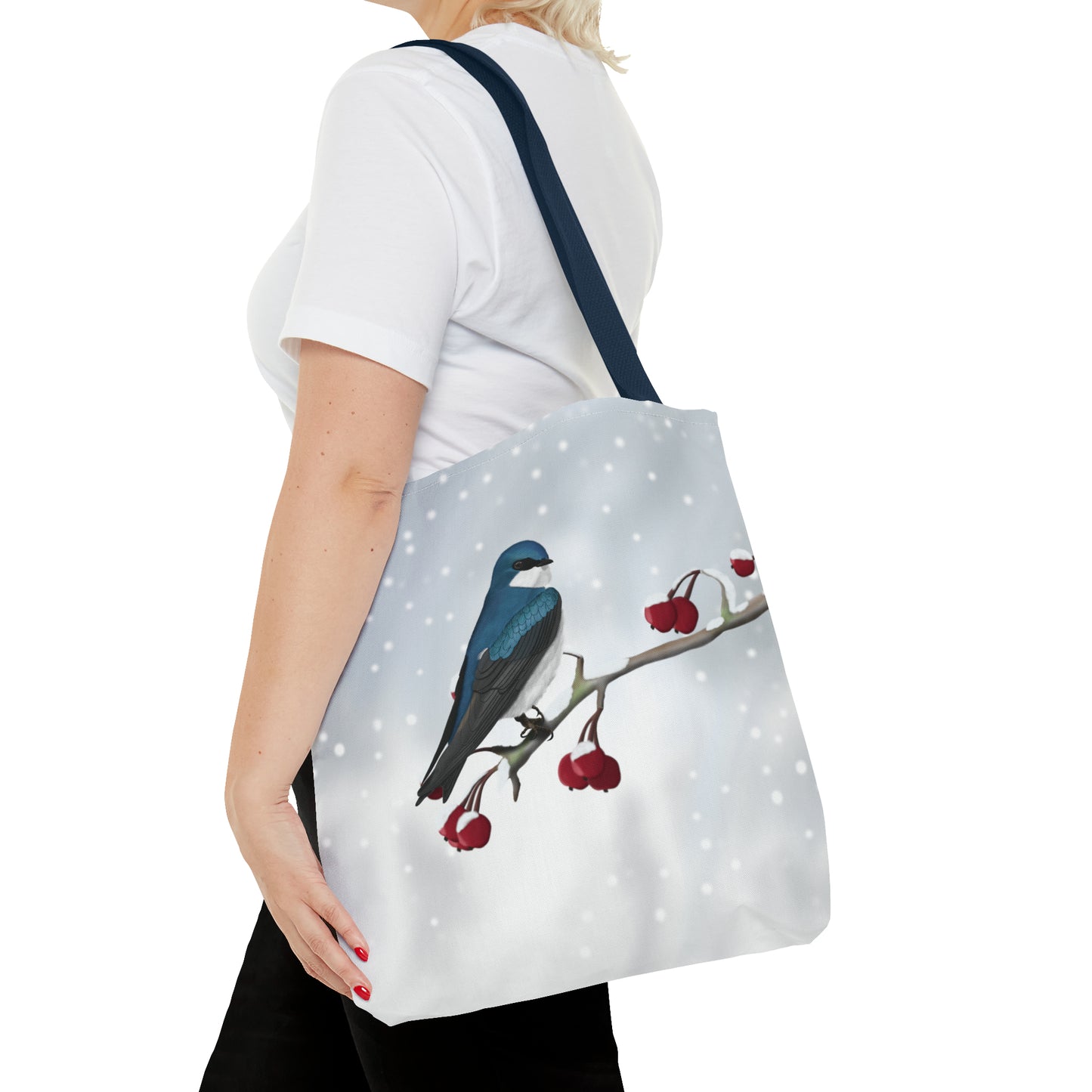 Tree Swallow on a Winter Branch Bird Tote Bag 16"x16" - jz.birds