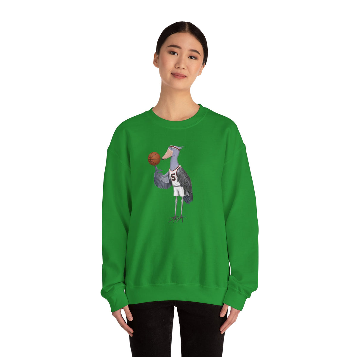 Shoebill Funny Basketball Bird Sweatshirt | Bird Watcher Crewneck | Unisex Unique Hoops Fan Gift