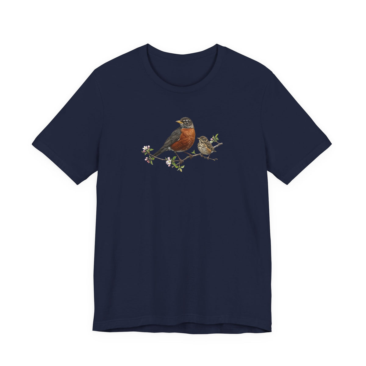 American Robin & Fledgling T-Shirt | Spring Blossoms Unisex Graphic Tee