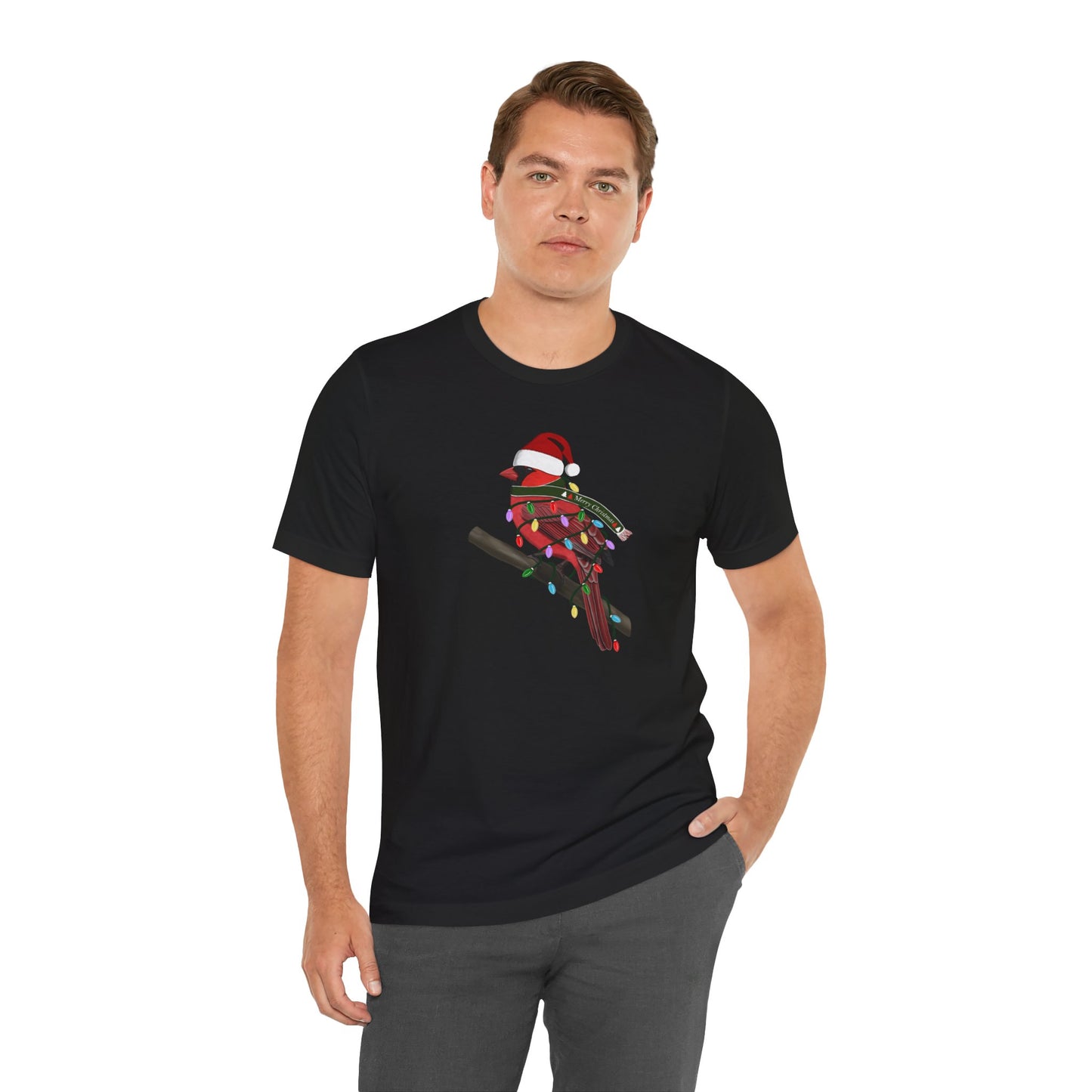 Cardinal with Fairy Lights Christmas Bird T-Shirt