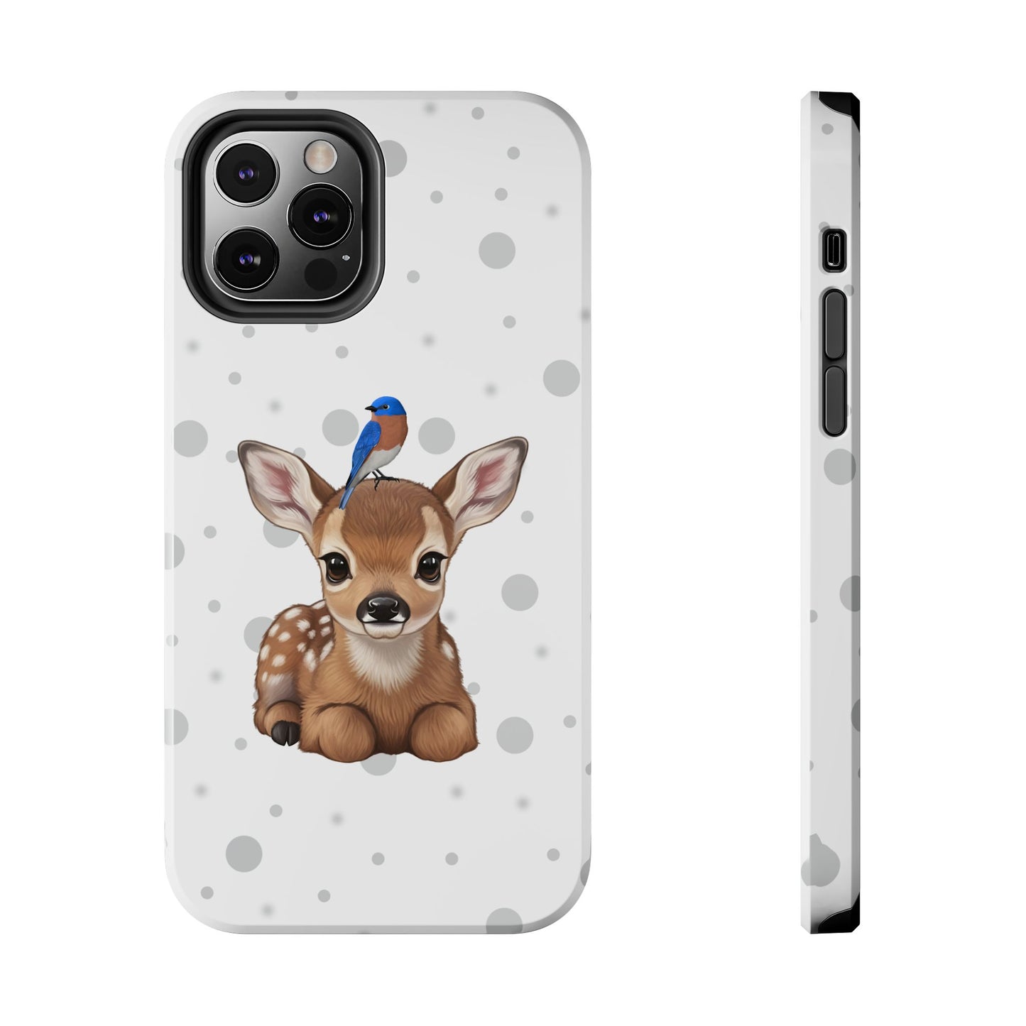 Cute Fawn with a Bluebird Animal iPhone Case - Dual-Layer PC/TPU Protective Cover for iPhone