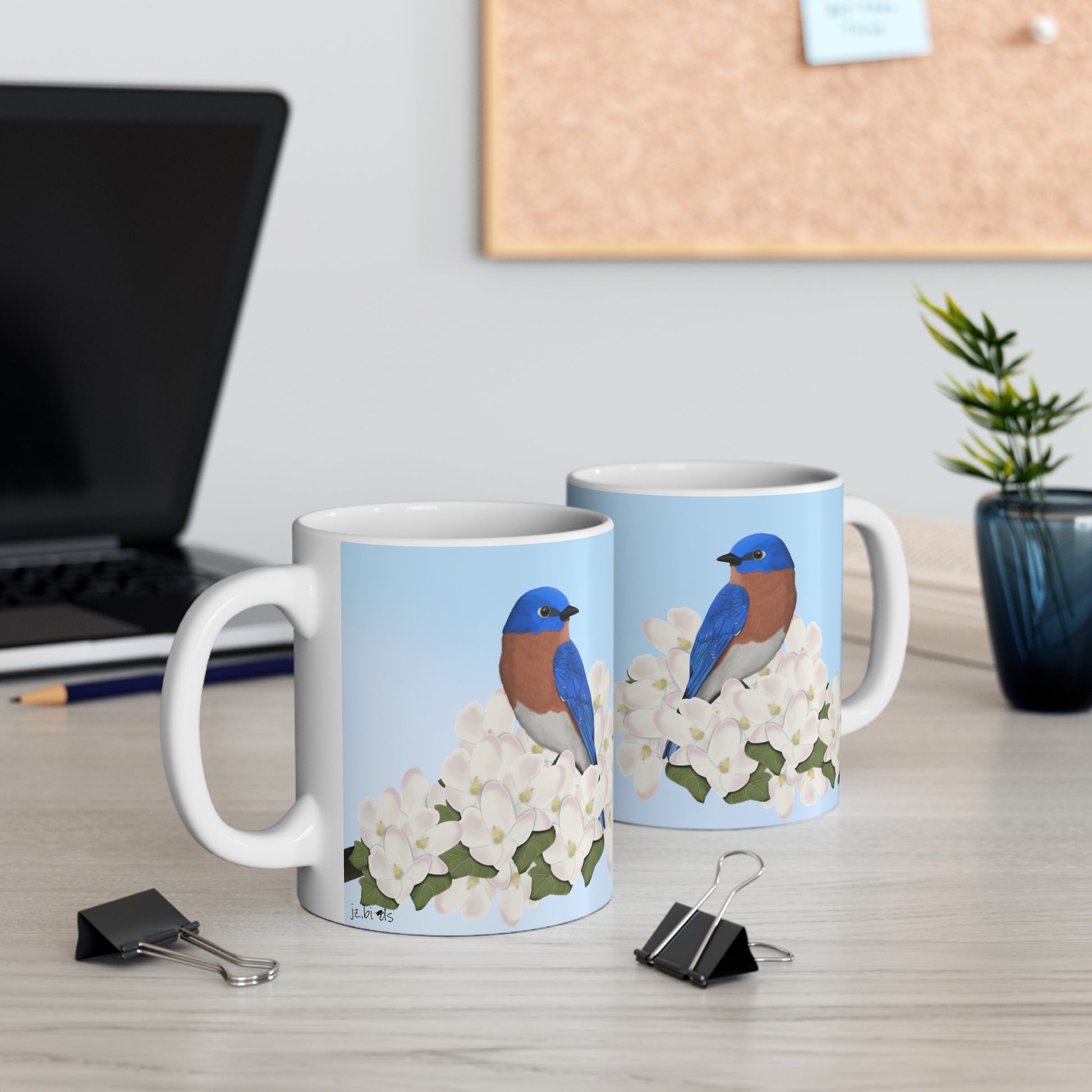 Bluebird Apple Spring Blossoms Bird Ceramic Mug 11oz - jz.birds