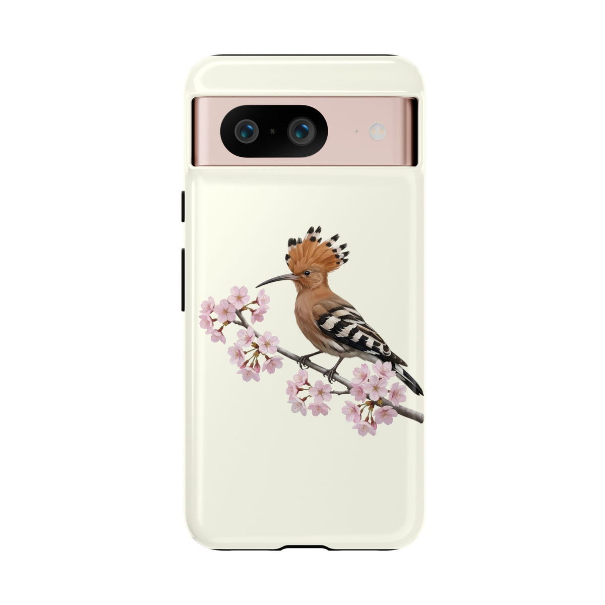 Wiedehopf Handyhülle in Cremeweiß | Florales Kirschblüten Vogel-Motiv für iPhone & Google Pixel