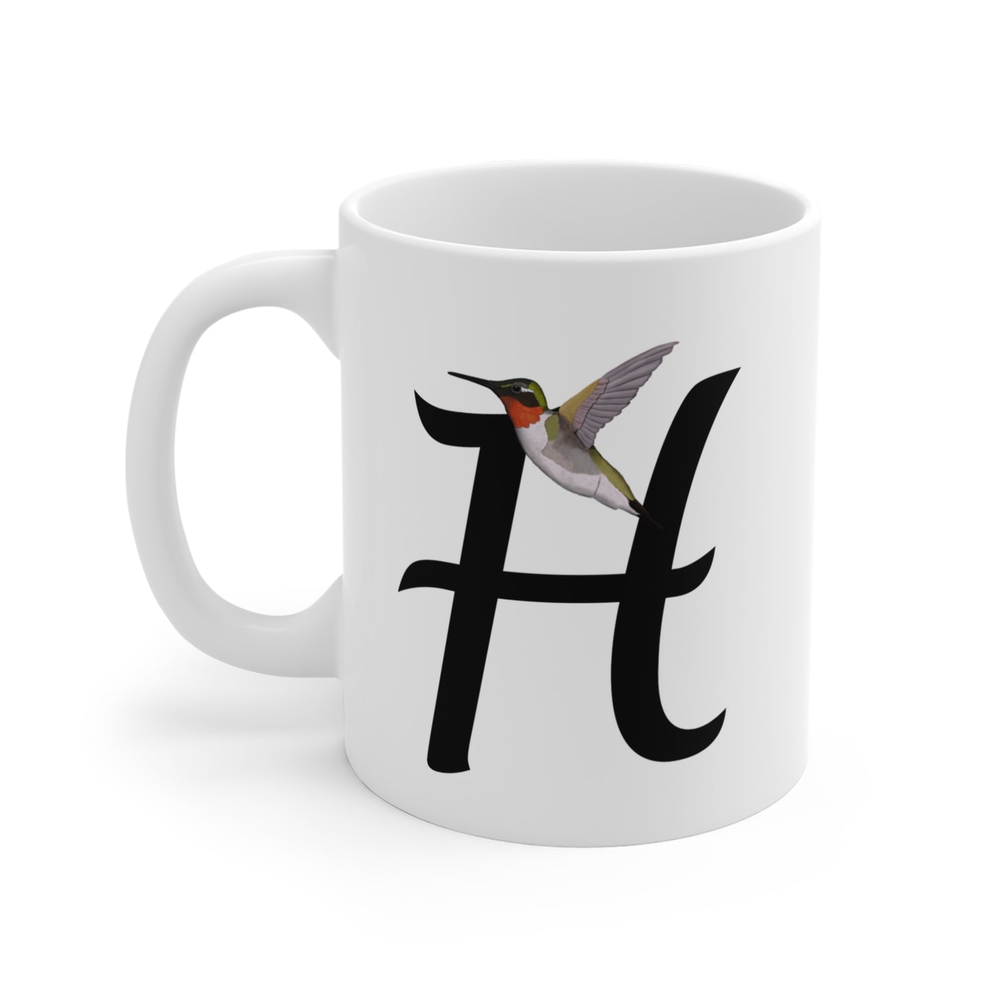 Hummingbird Letter H Bird Ceramic Mug 11oz White