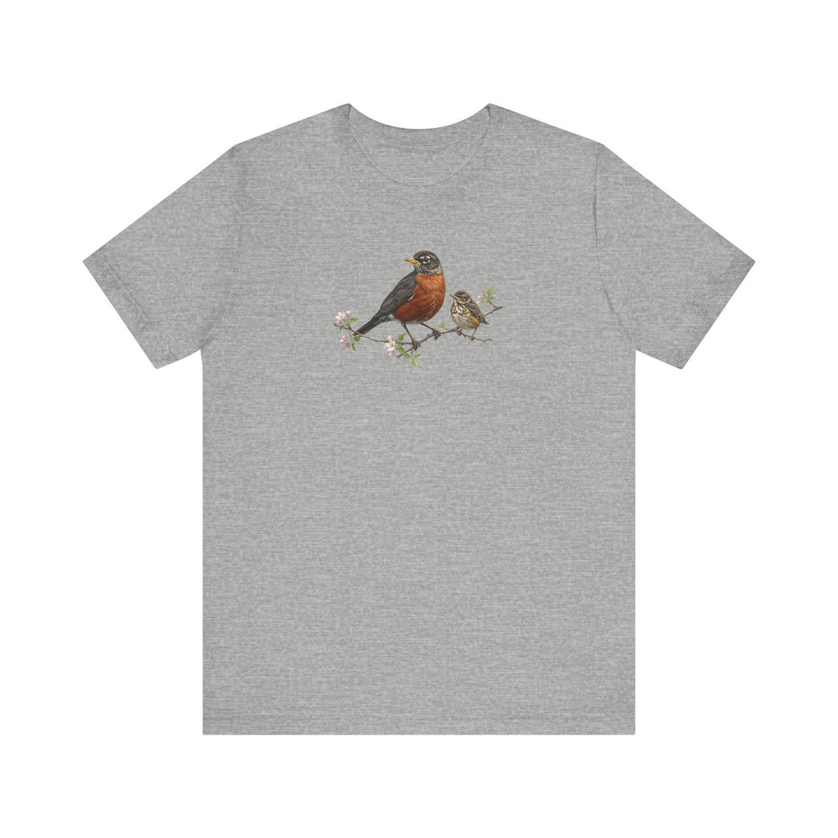 American Robin & Fledgling T-Shirt | Spring Blossoms Unisex Graphic Tee