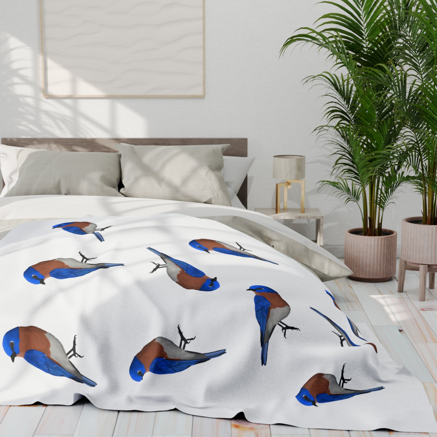 Bluebird Bird Arctic Fleece Blanket White – Bed, Sofa Blankets