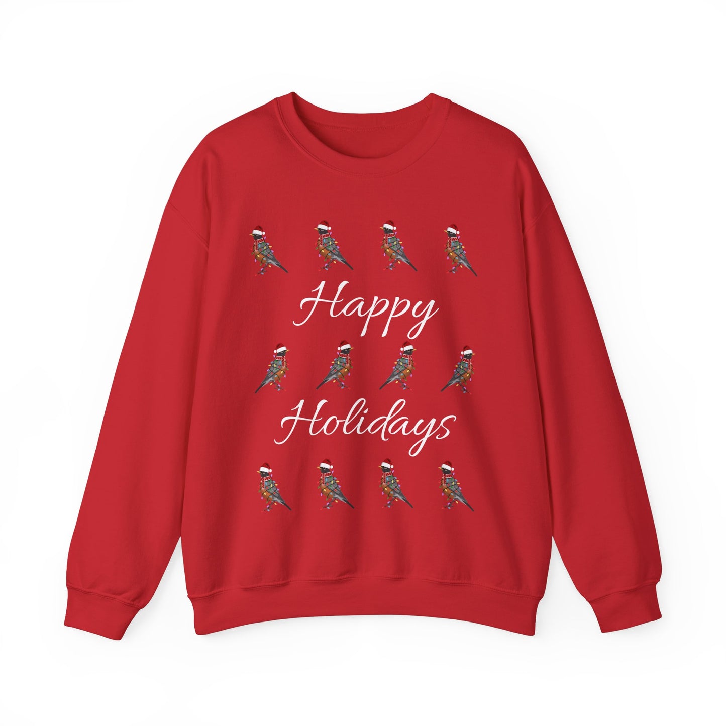 American Robin as Santa with Hat Scarf and Fairy Lights Happy Holidays Birdwatcher Christmas Bird Sweatshirt