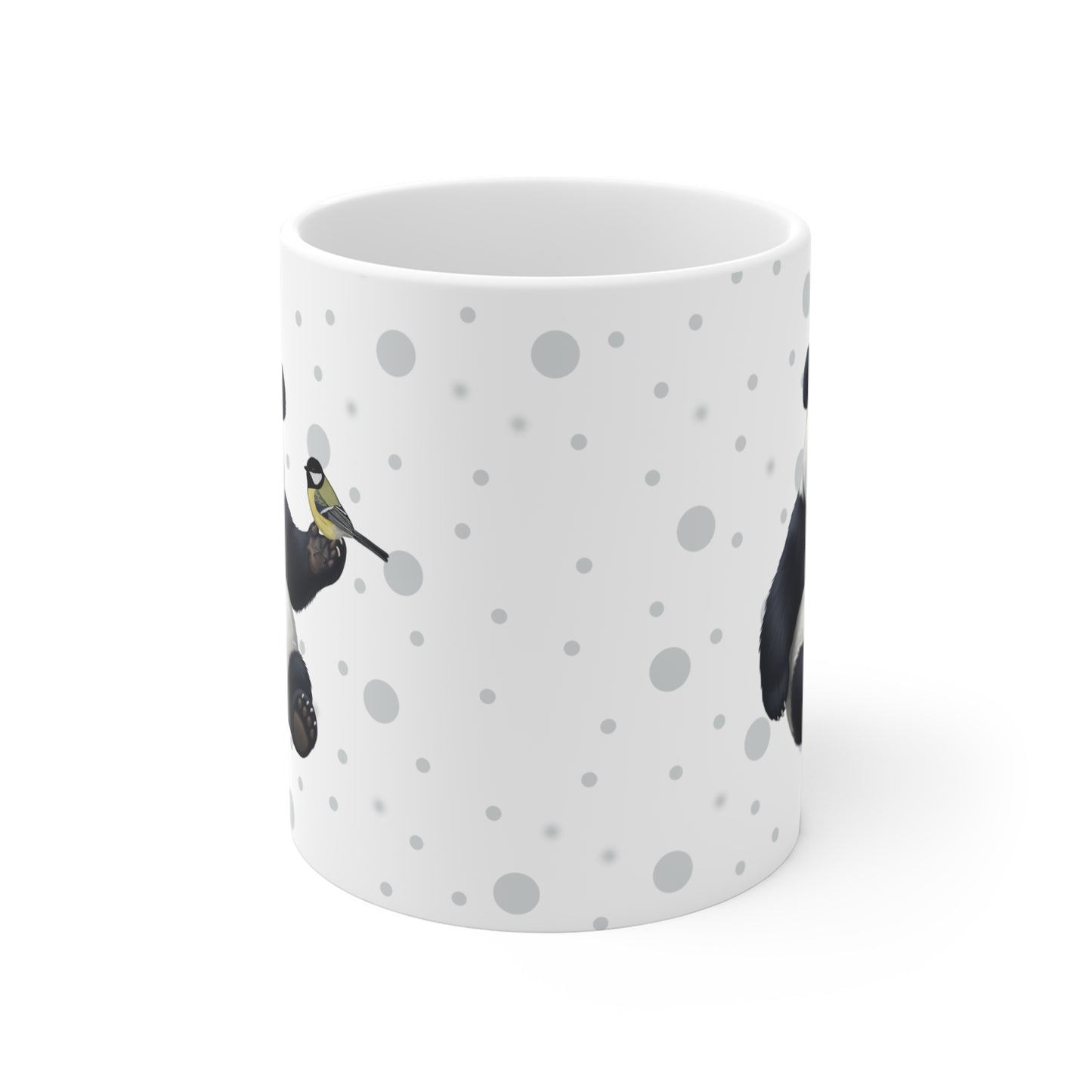 Panda Bear Mug with Chickadee for Animal Lovers & Bird Watchers 11oz