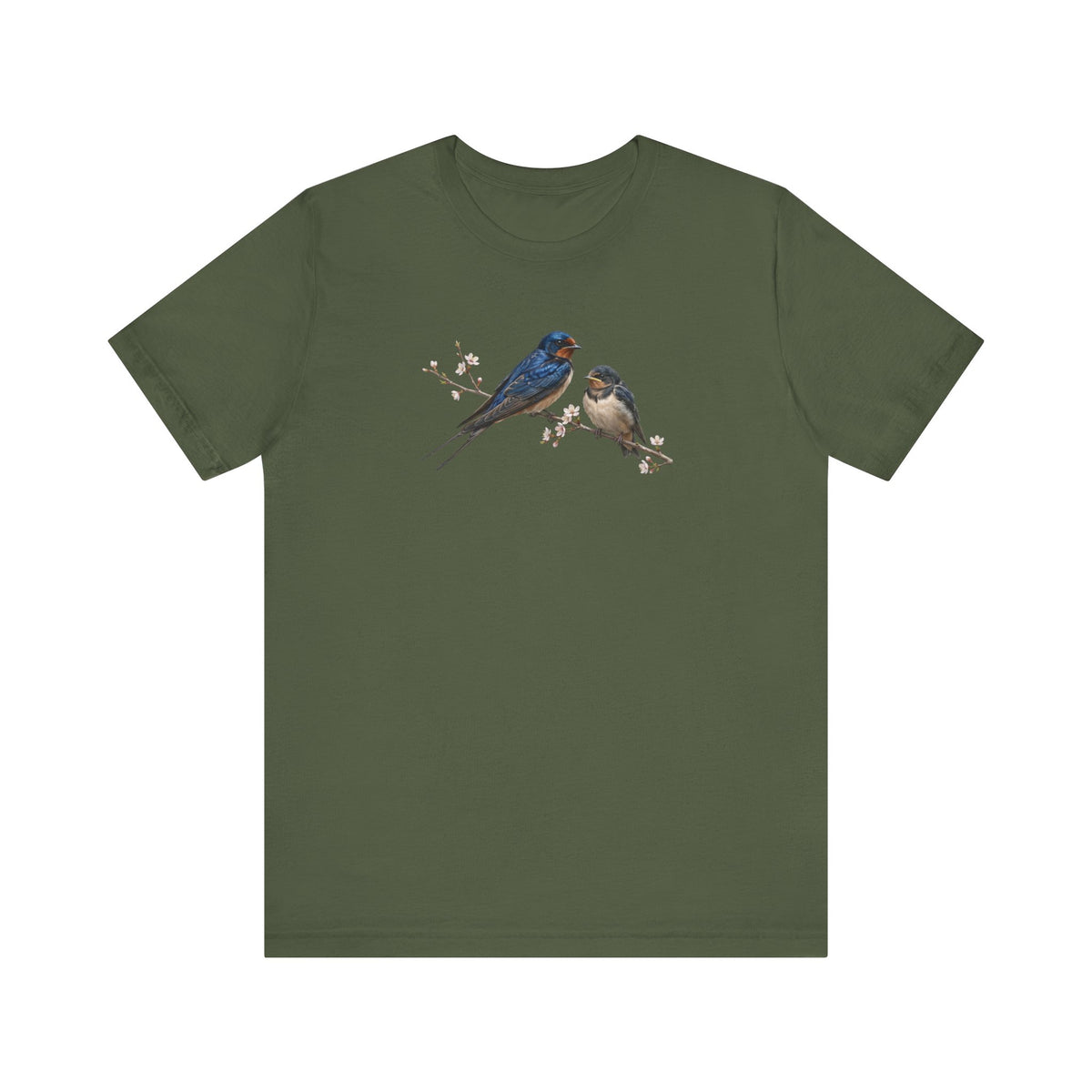 Barn Swallow & Fledgling T-Shirt | Spring Blossoms Unisex Graphic Tee