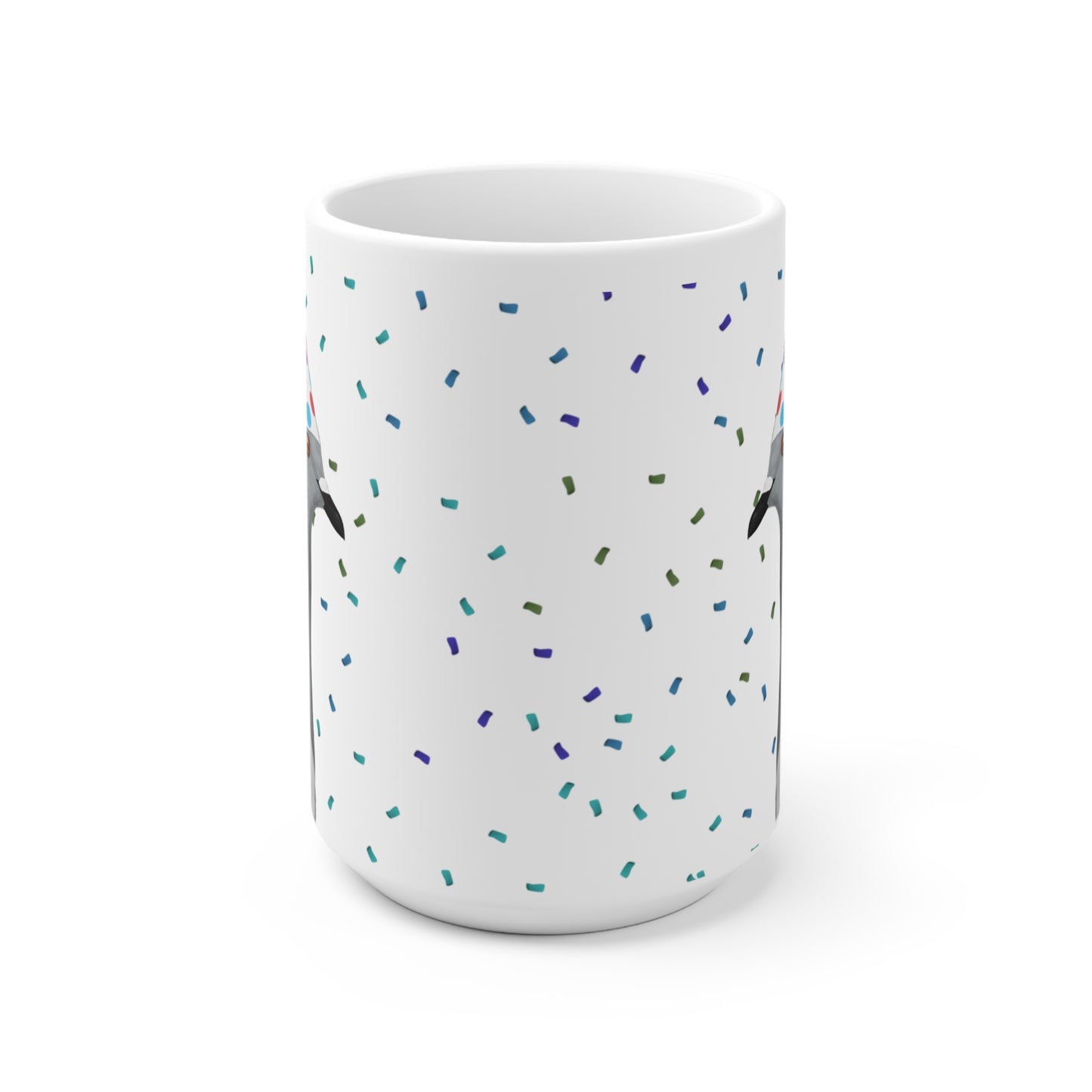 Taube feiert Geburtstag mit Partyhut und Konfetti Vogel Tasse