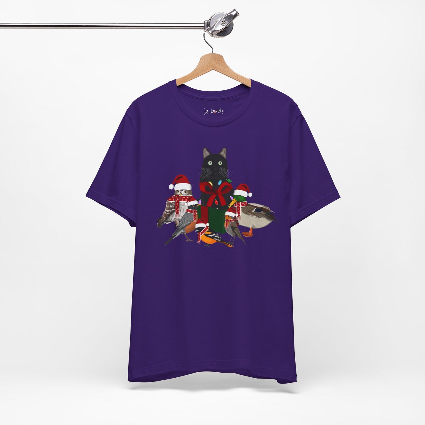 Robin Mallard Oriole Owl with Cat in a Box and Fairy Lights Christmas Bird T-Shirt