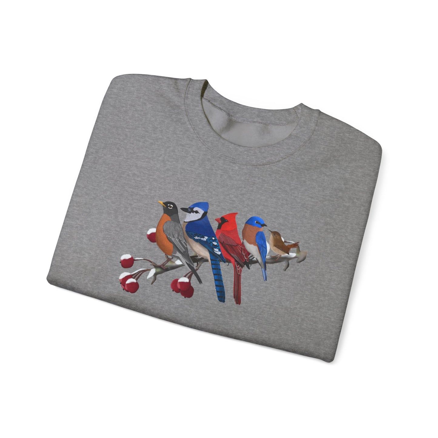Backyard Birds Robin Blue Jay Cardinal Bluebird Wren Birdwatcher Christmas Bird Sweatshirt