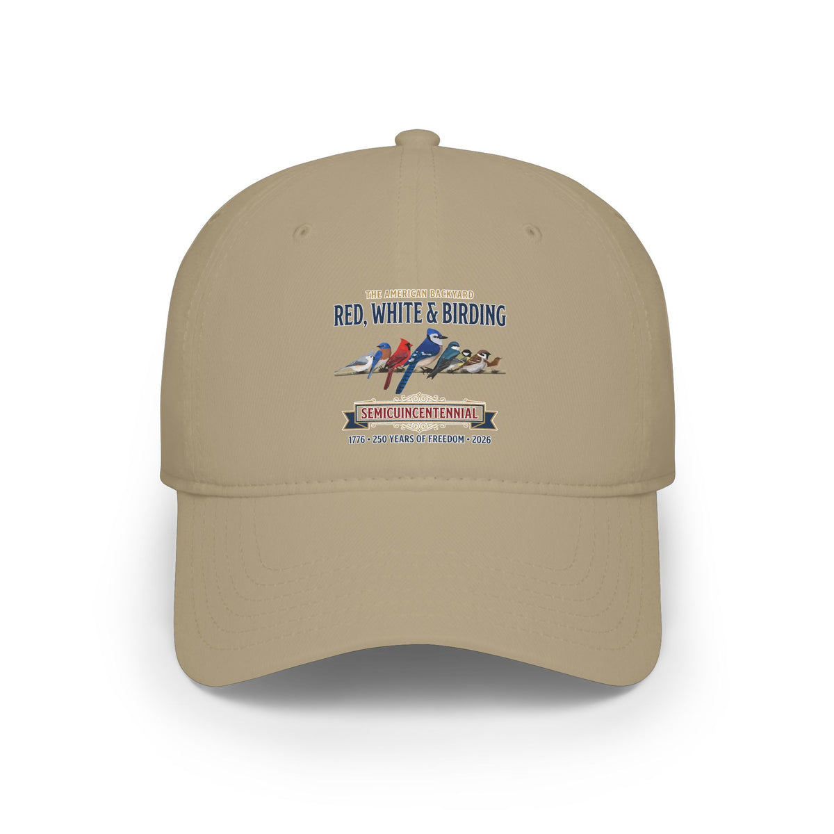 Red, White & Birding Branch Baseball Cap | Cardinal Blue Jay Bluebird 250th Anniversary Edition | jz.birds