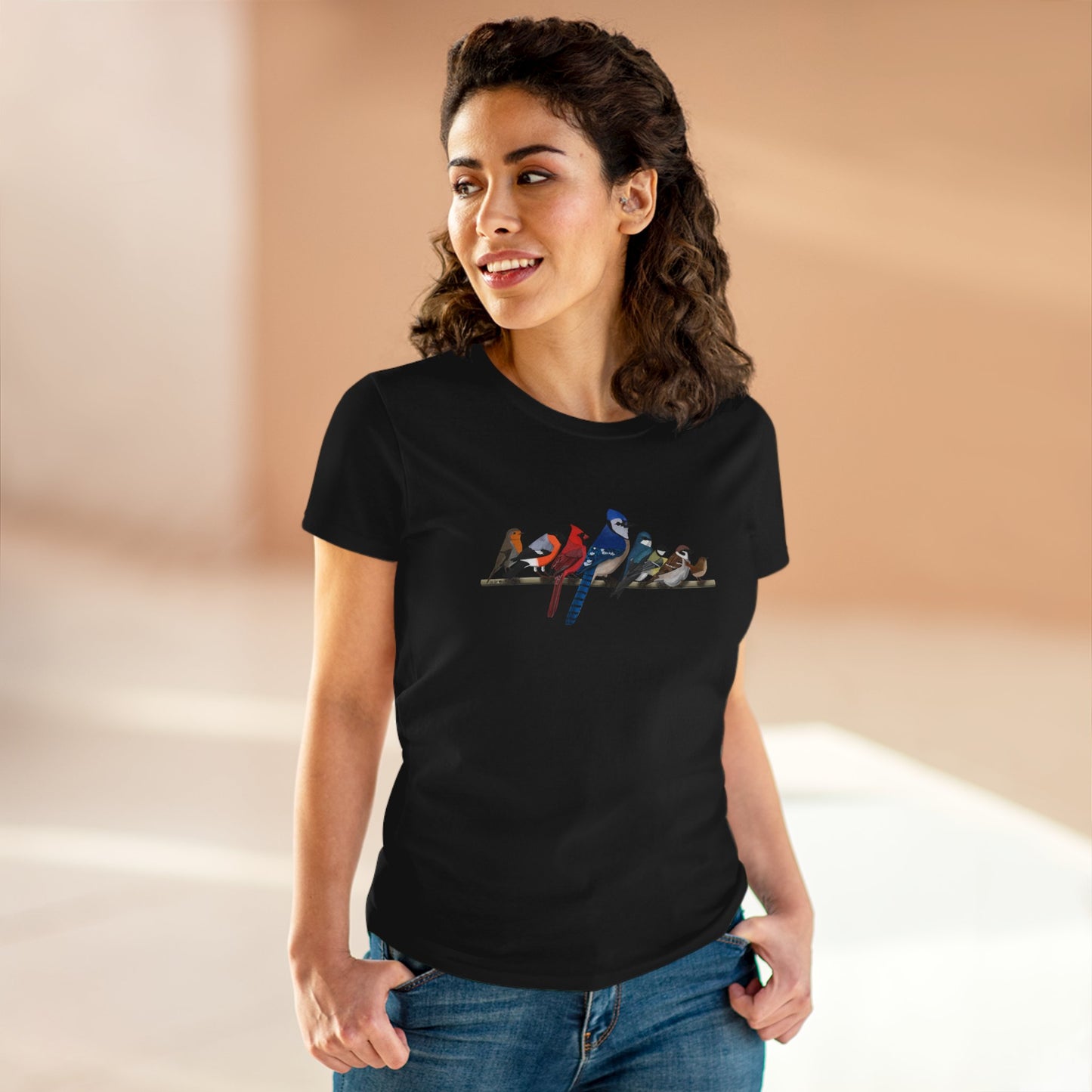 Birds on a Branch Blue Jay Cardinal Bullfinch Bird Design for Birdwatchers and Bird Lovers Women's T-Shirt